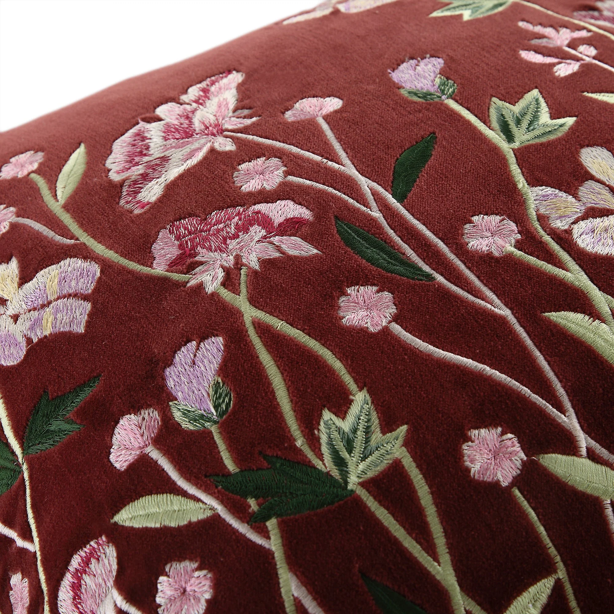 Botanica Collection Mulberry Velvet Hand Embroidered Cushion - Image 6