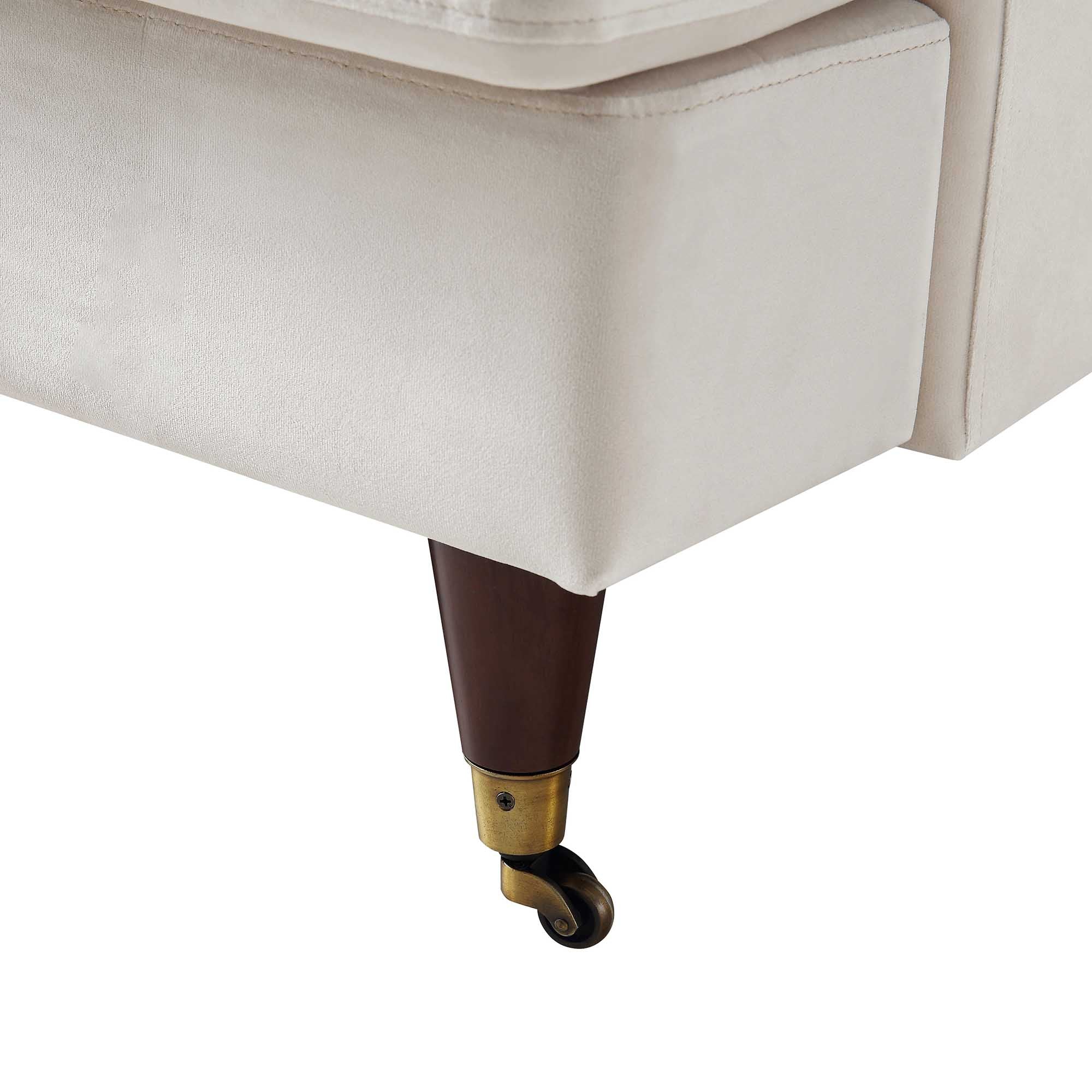 Brigette 2-Seater Beige Velvet Sofa with Antique Brass Castor Legs - Image 11