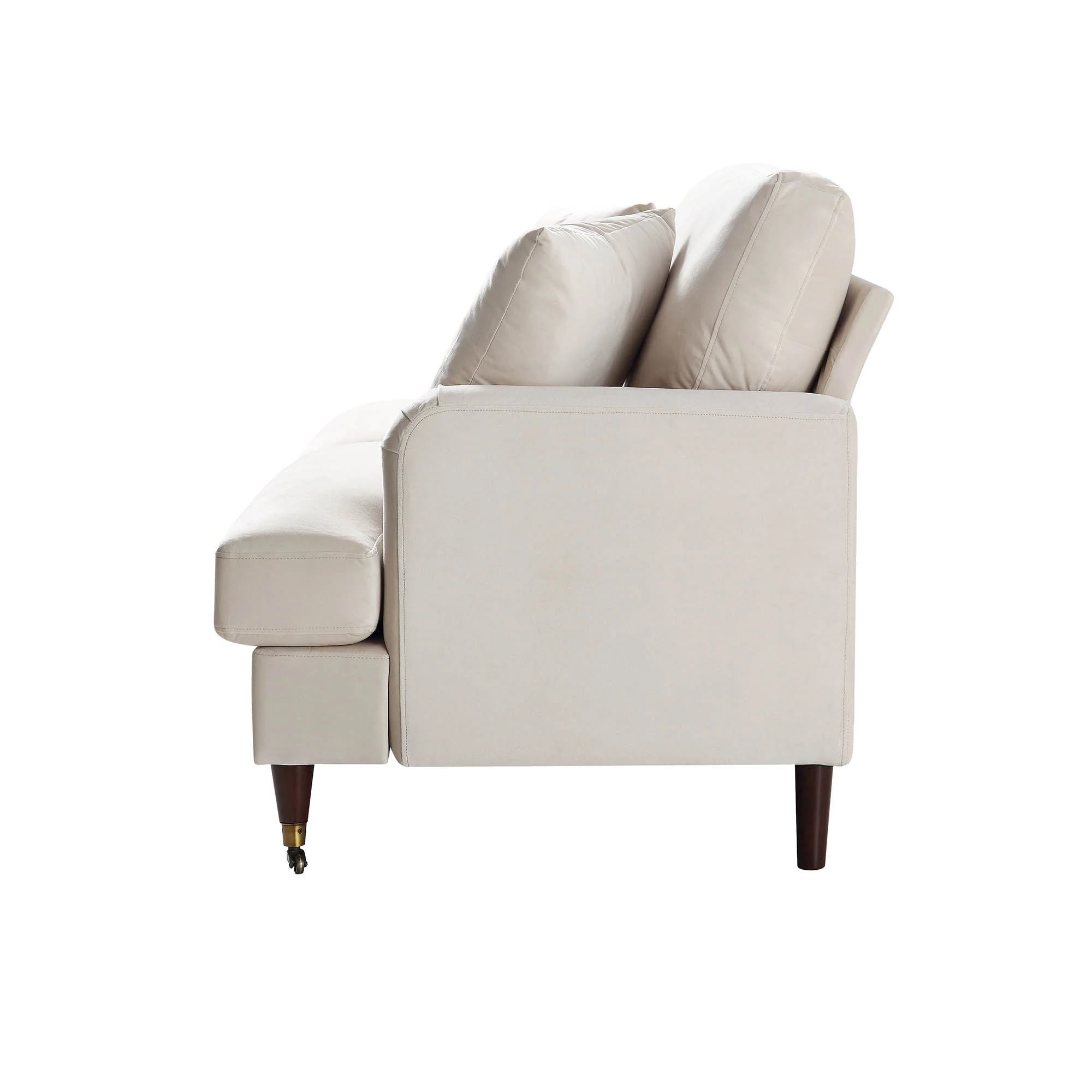 Brigette 2-Seater Beige Velvet Sofa with Antique Brass Castor Legs - Image 7