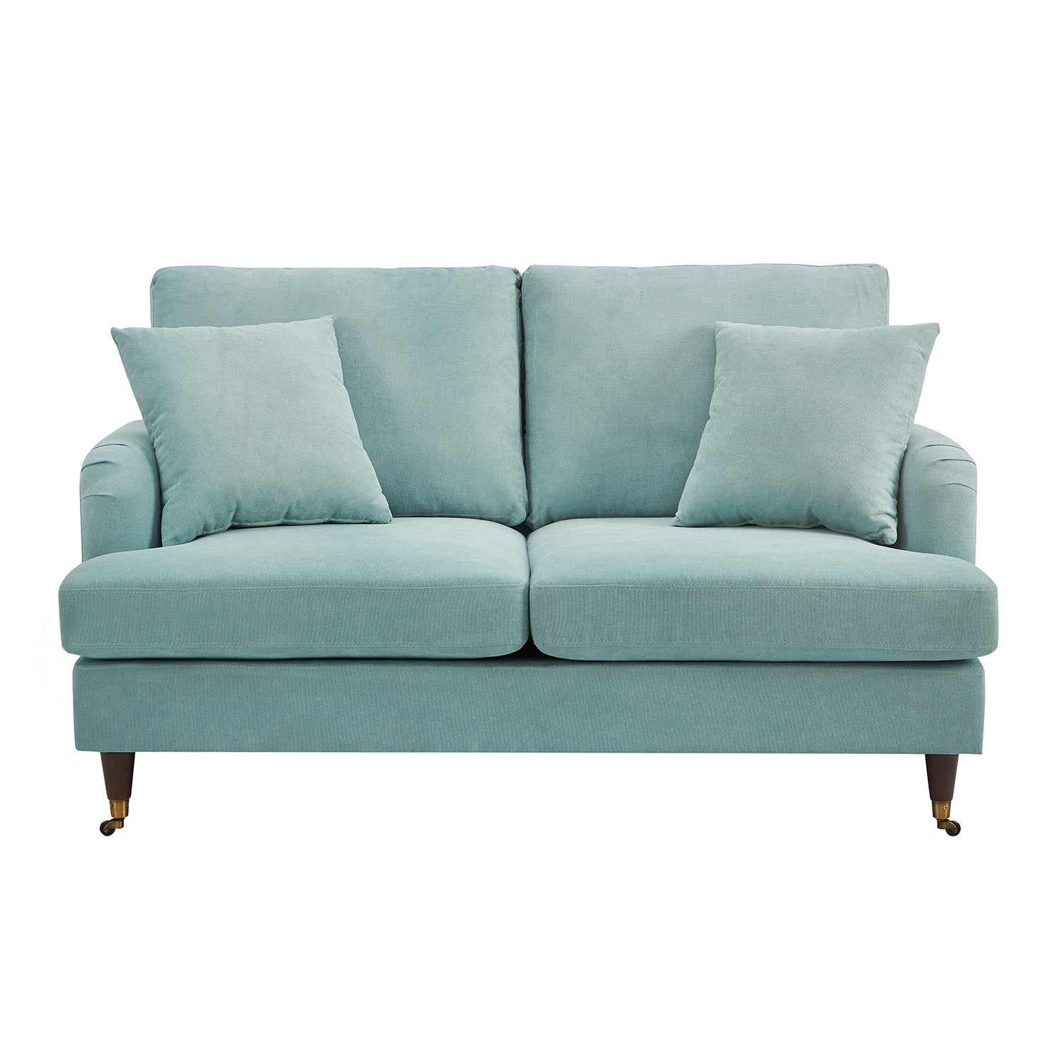 Brigette 2-Seater Mint Soft Brushed Sofa with Antique Brass Castor Legs - Image 4