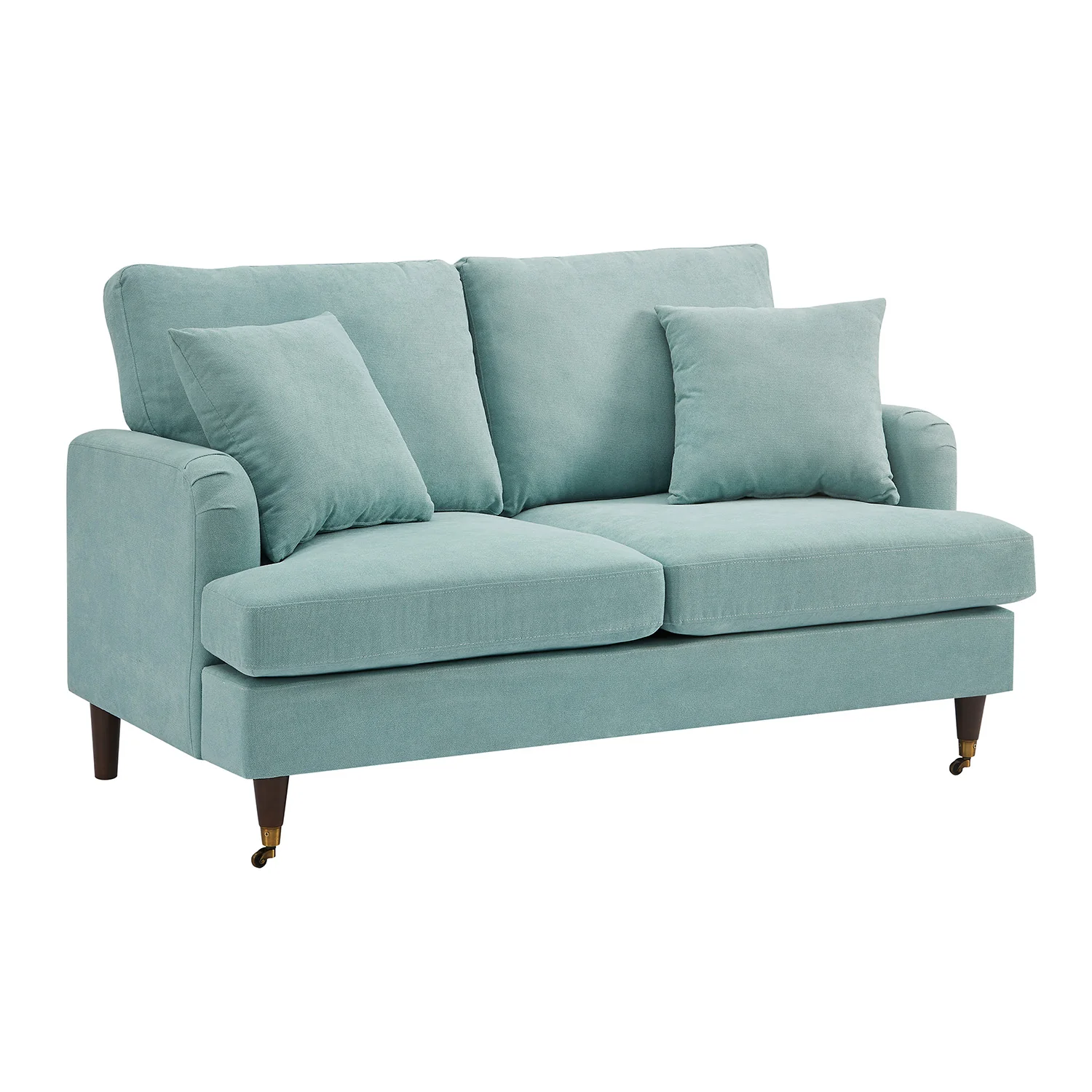 Brigette 2-Seater Mint Soft Brushed Sofa with Antique Brass Castor Legs - Image 5
