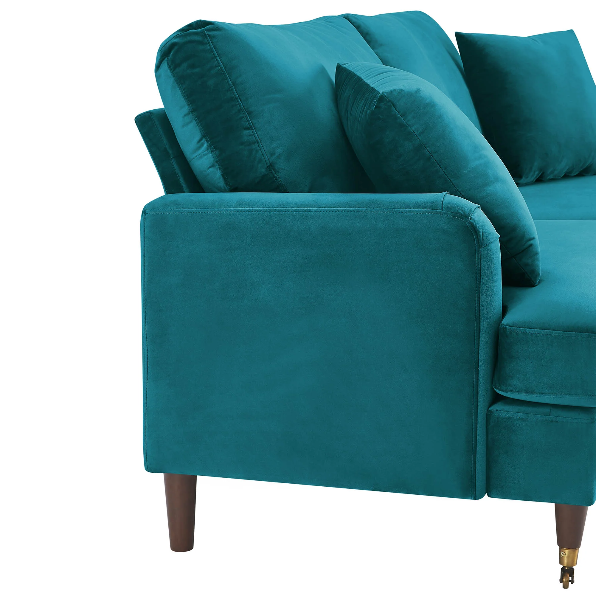 Brigette 2-Seater Teal Velvet Sofa with Antique Brass Castor Legs - Image 9