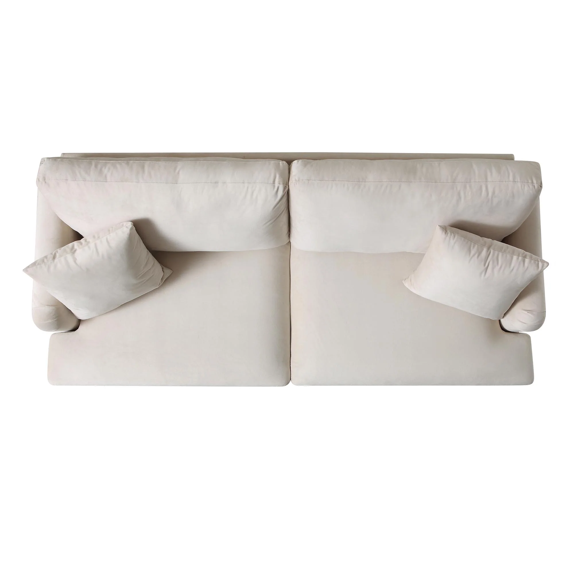 Brigette 3-Seater Beige Velvet Sofa with Antique Brass Castor Legs - Image 8