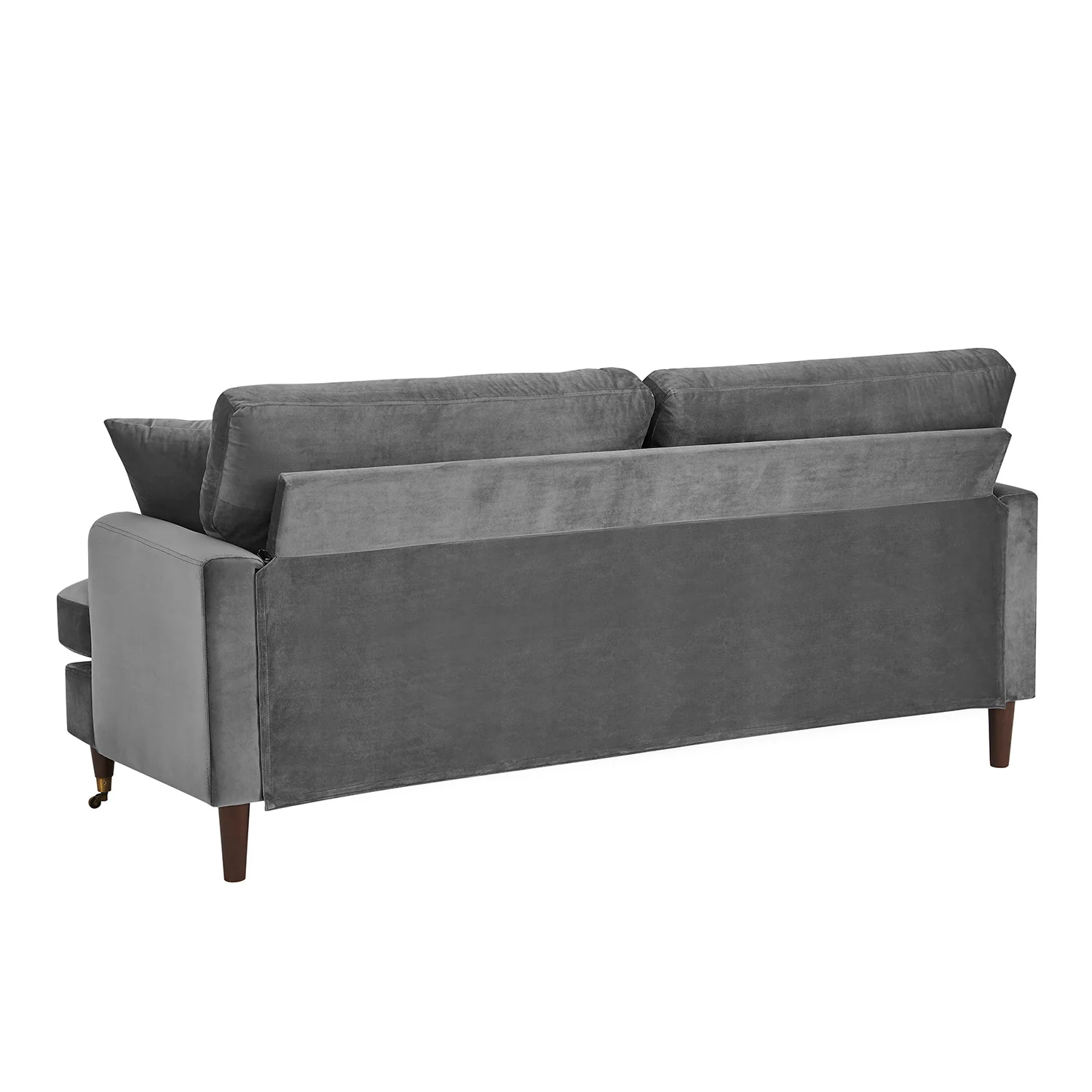 Brigette 3 Seater Grey Velvet Sofa with Antique Brass Castor Legs - Image 7