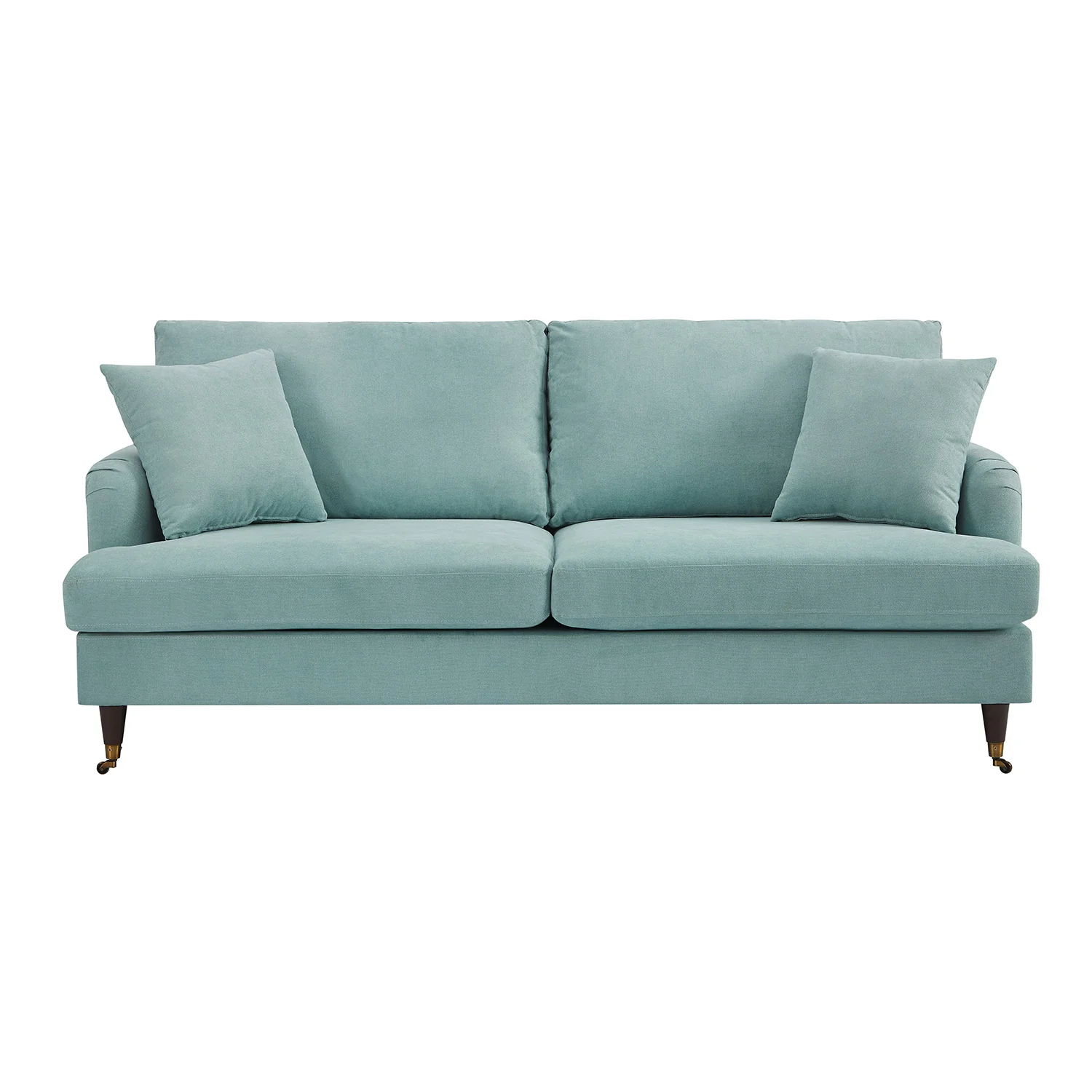 Brigette 3-Seater Mint Soft Brushed Sofa with Antique Brass Castor Legs - Image 4