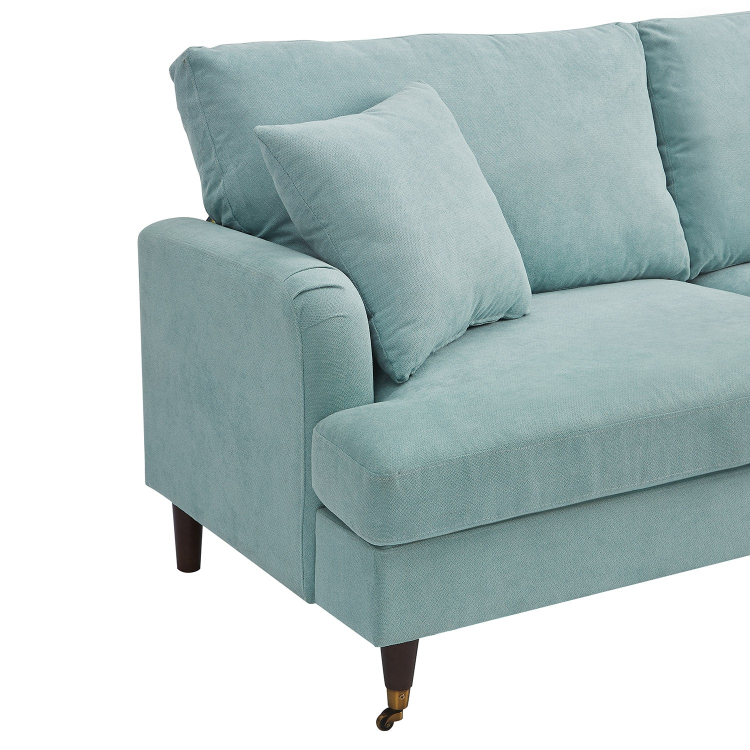 Brigette 3-Seater Mint Soft Brushed Sofa with Antique Brass Castor Legs - Image 9