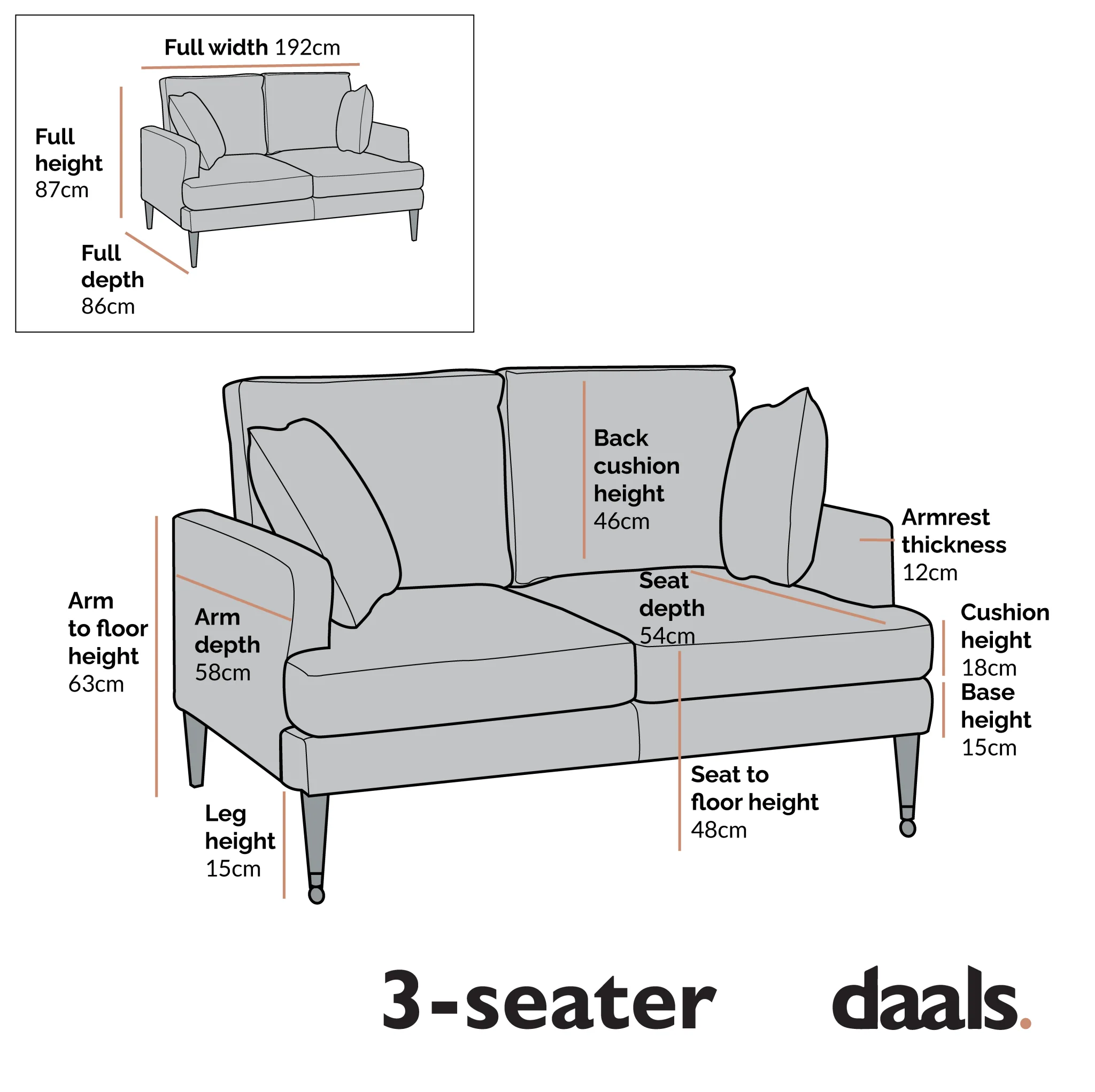 Brigette 3-Seater Beige Velvet Sofa with Antique Brass Castor Legs - Image 6