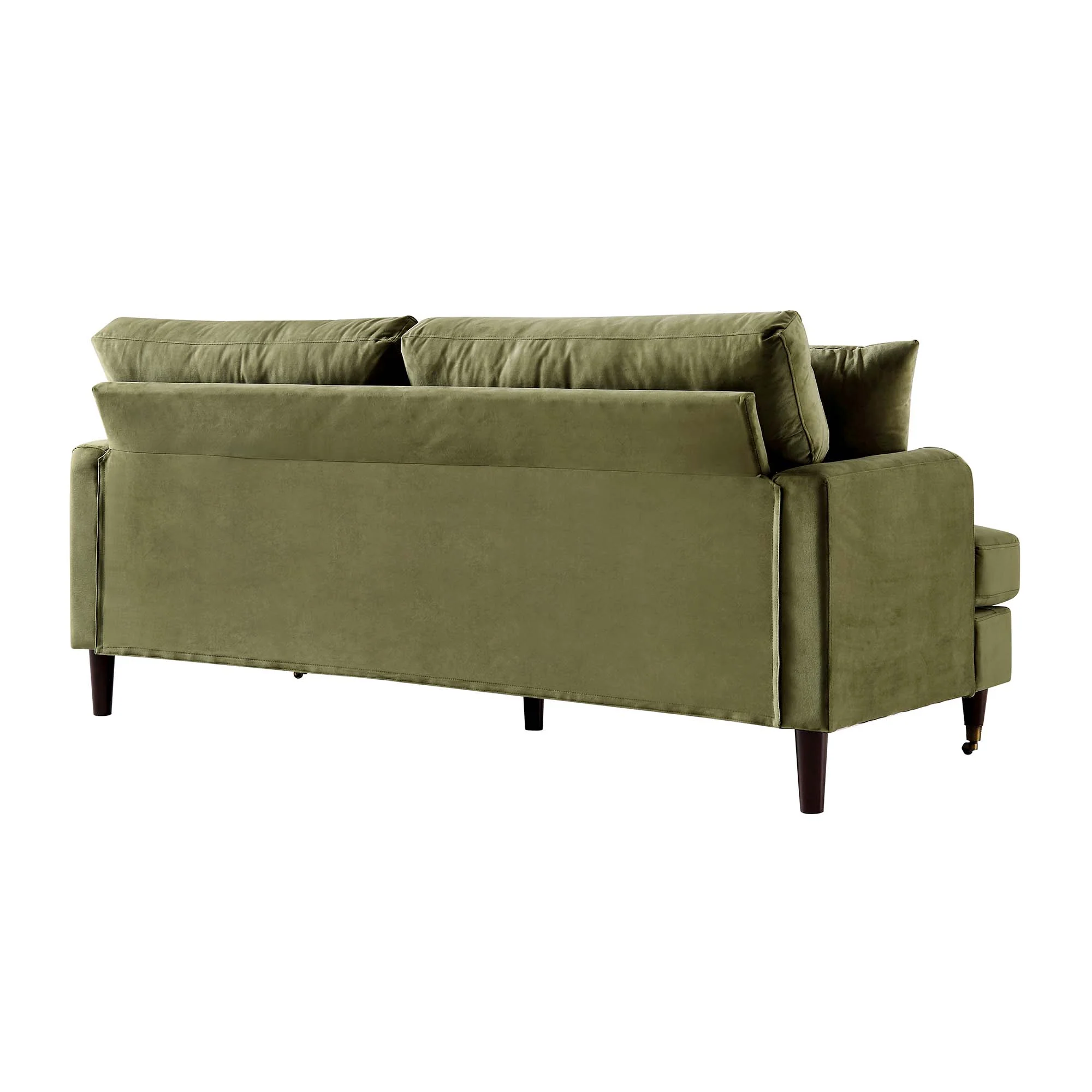 Brigette 3-Seater Olive Green Velvet Sofa with Antique Brass Castor Legs - Image 9