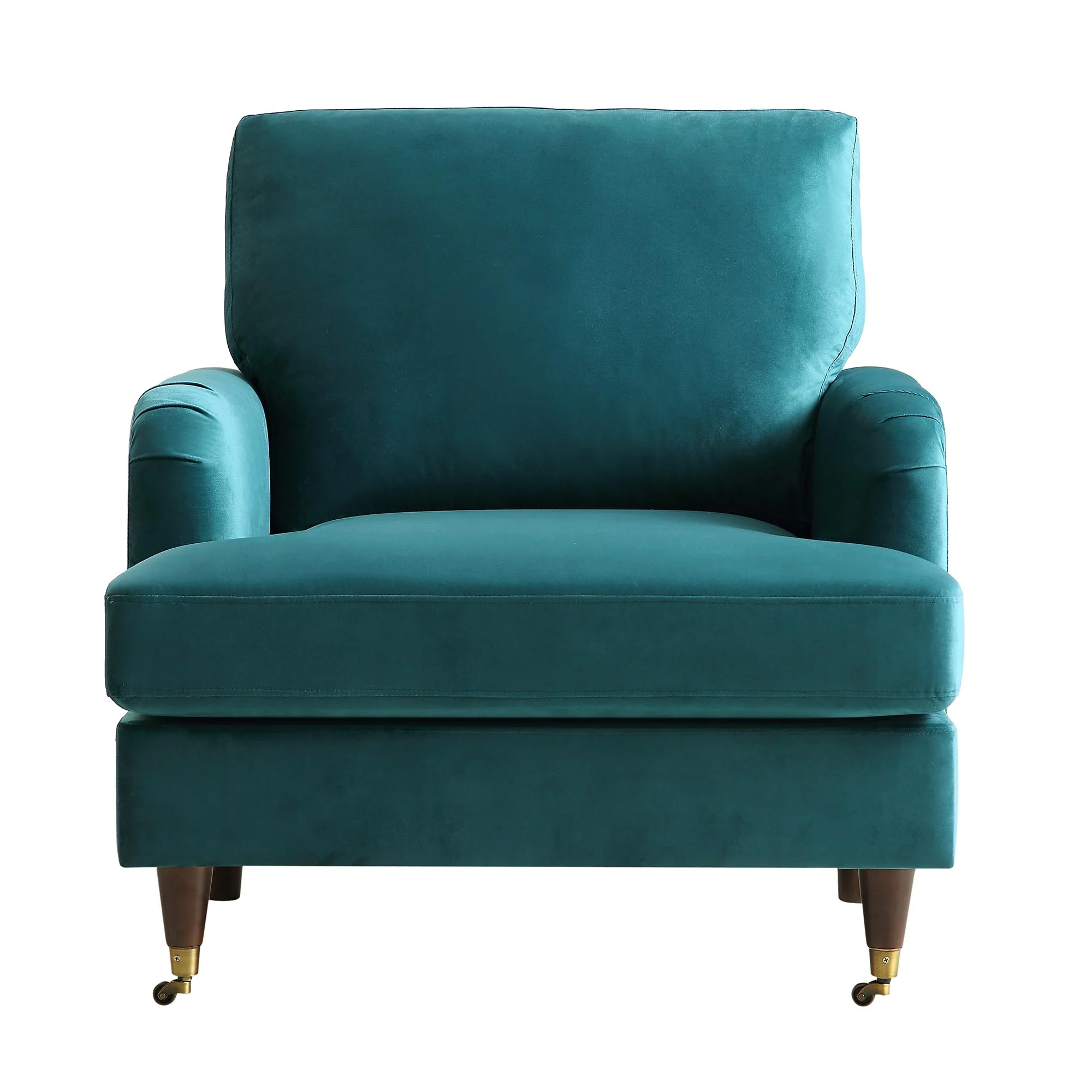 Brigette Teal Velvet Armchair with Antique Brass Castor Legs - Image 3