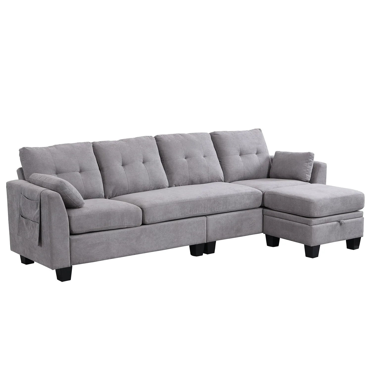 Brunswick Large 4-Seater Storage Chaise Sofa in Light Grey - Image 10