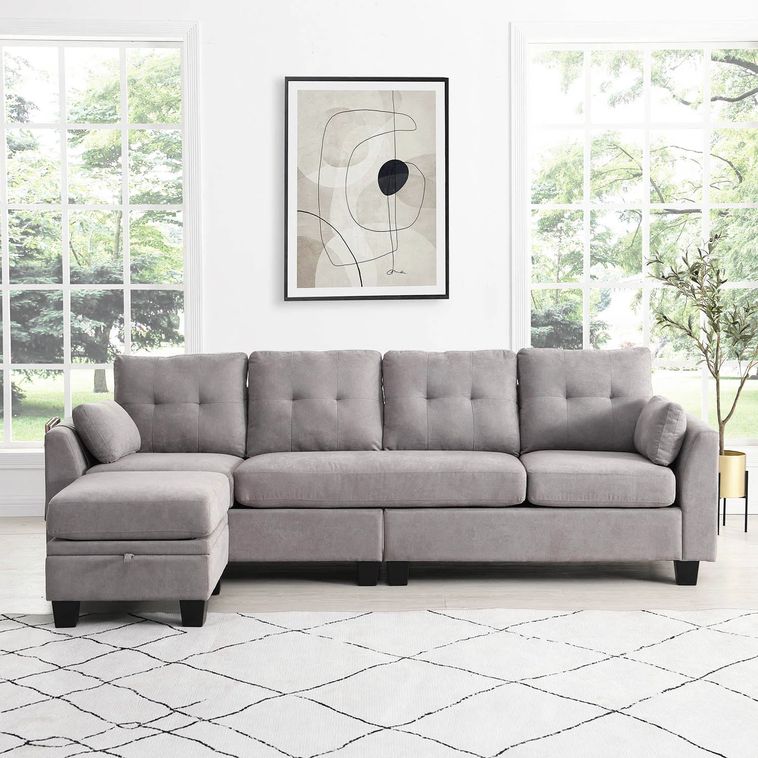 Brunswick Large 4-Seater Storage Chaise Sofa in Light Grey - Image 2