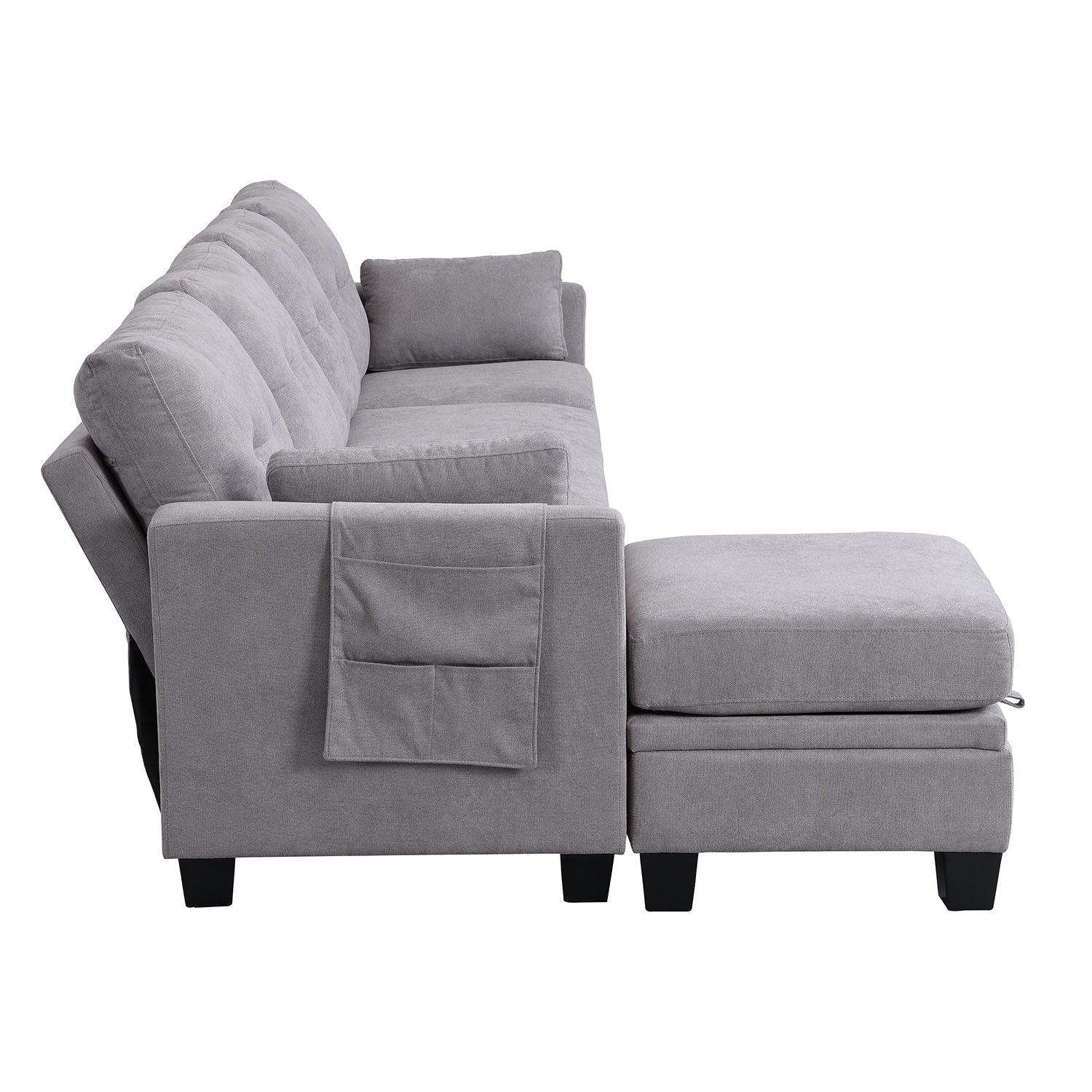 Brunswick Large 4-Seater Storage Chaise Sofa in Light Grey - Image 9