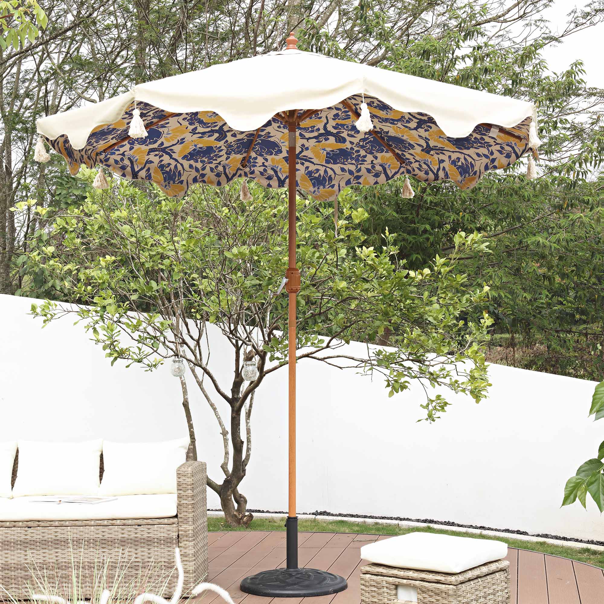 Butterfly & Flower 2.6M Octagonal Tassel Parasol with Aluminium Tilt - Image 2