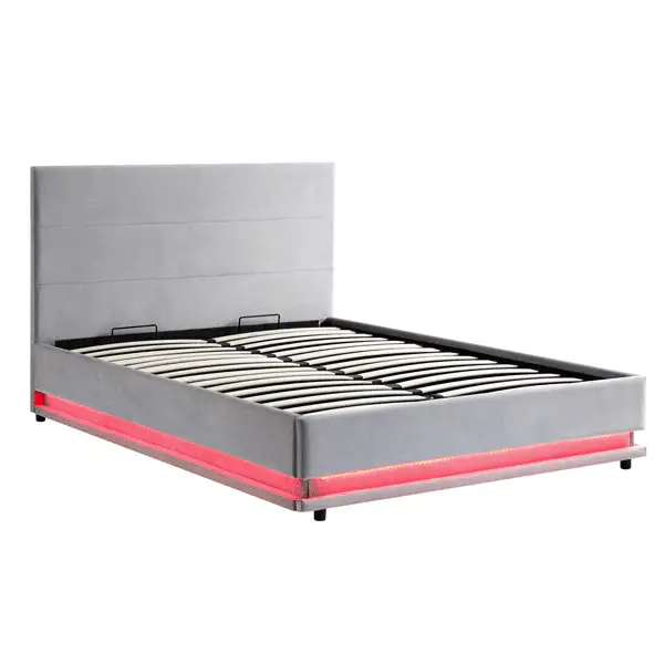 Buxton End Opening Ottoman Storage Bed Frame with Multi-colour LED Light Strip (Light Grey Velvet) - Image 3