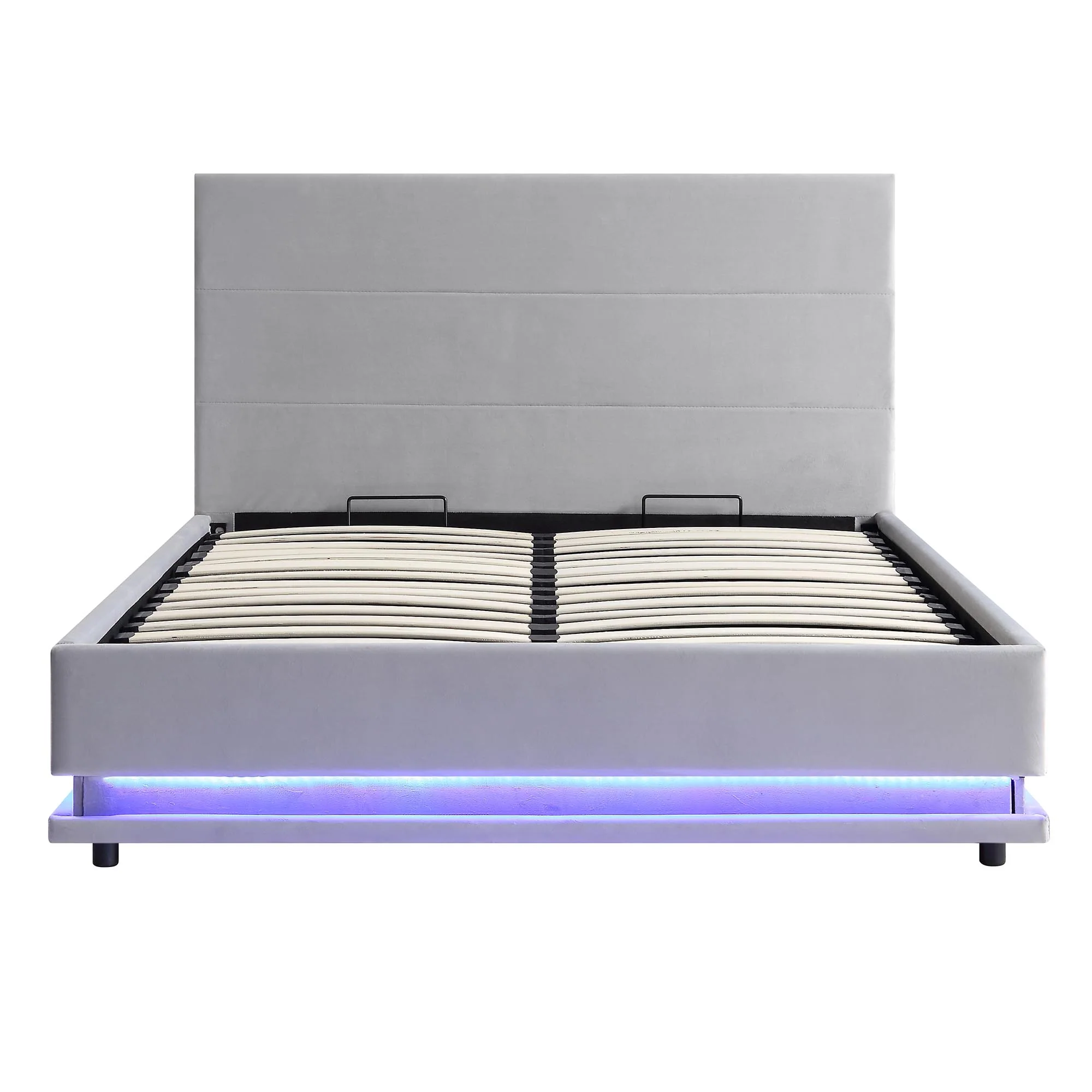 Buxton End Opening Ottoman Storage Bed Frame with Multi-colour LED Light Strip (Light Grey Velvet) - Image 4