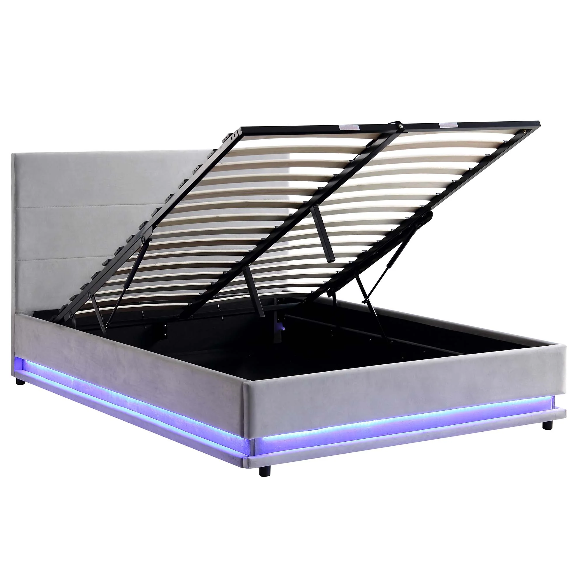 Buxton End Opening Ottoman Storage Bed Frame with Multi-colour LED Light Strip (Light Grey Velvet) - Image 6