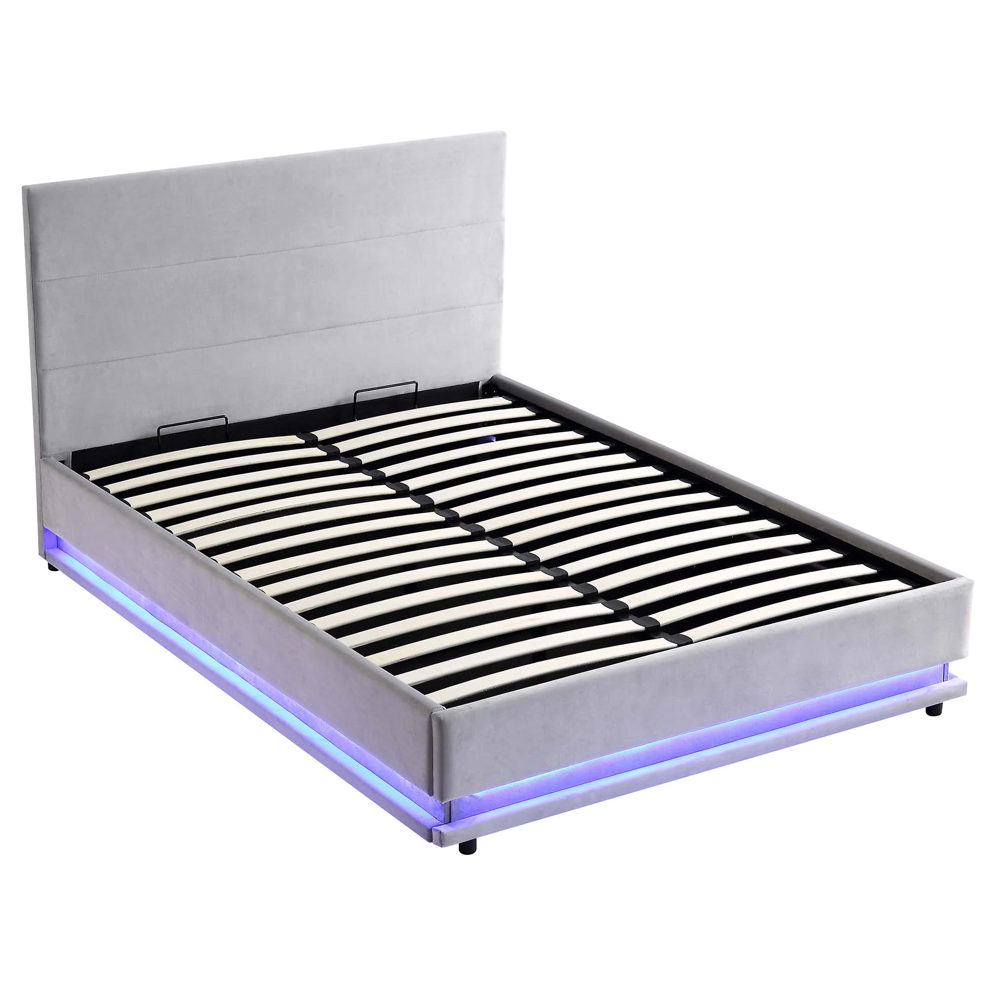 Buxton End Opening Ottoman Storage Bed Frame with Multi-colour LED Light Strip (Light Grey Velvet) - Image 7