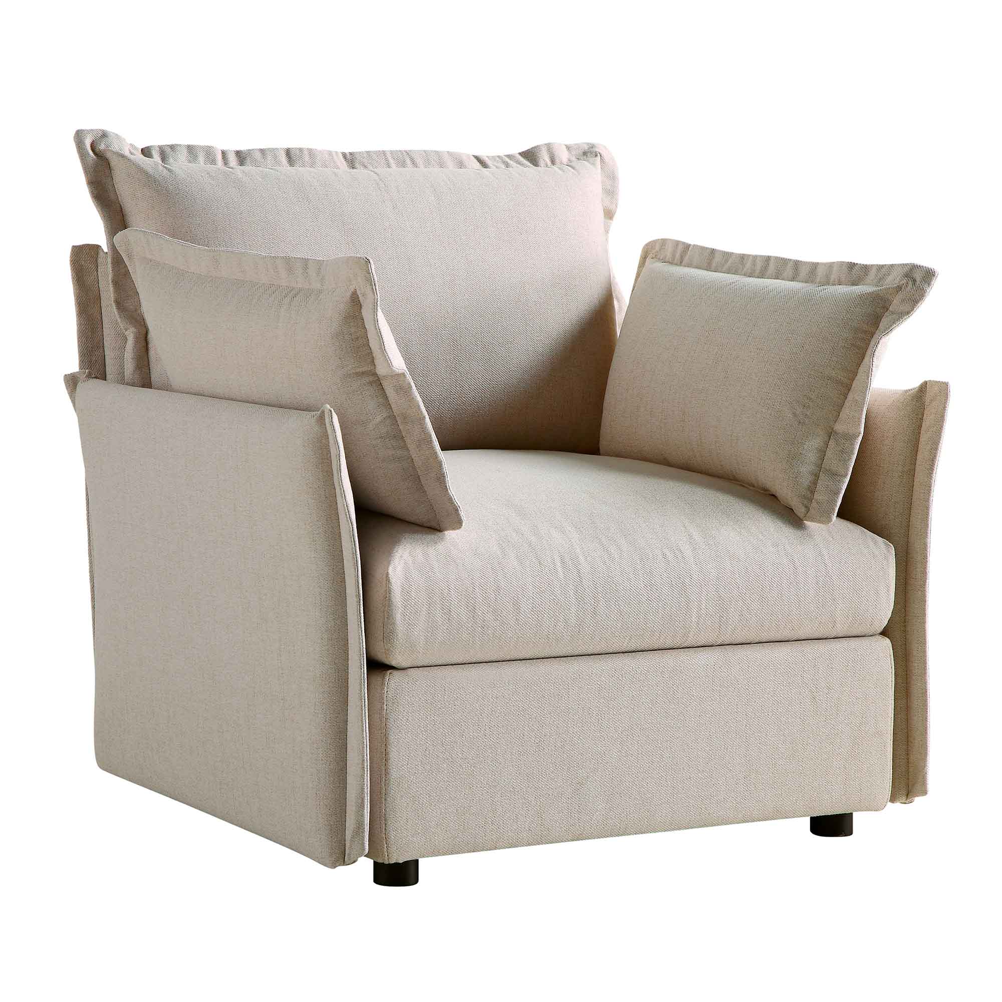 Byron Pillow Edge Beige Fabric Modular Sofa, 1-Seater - Image 5