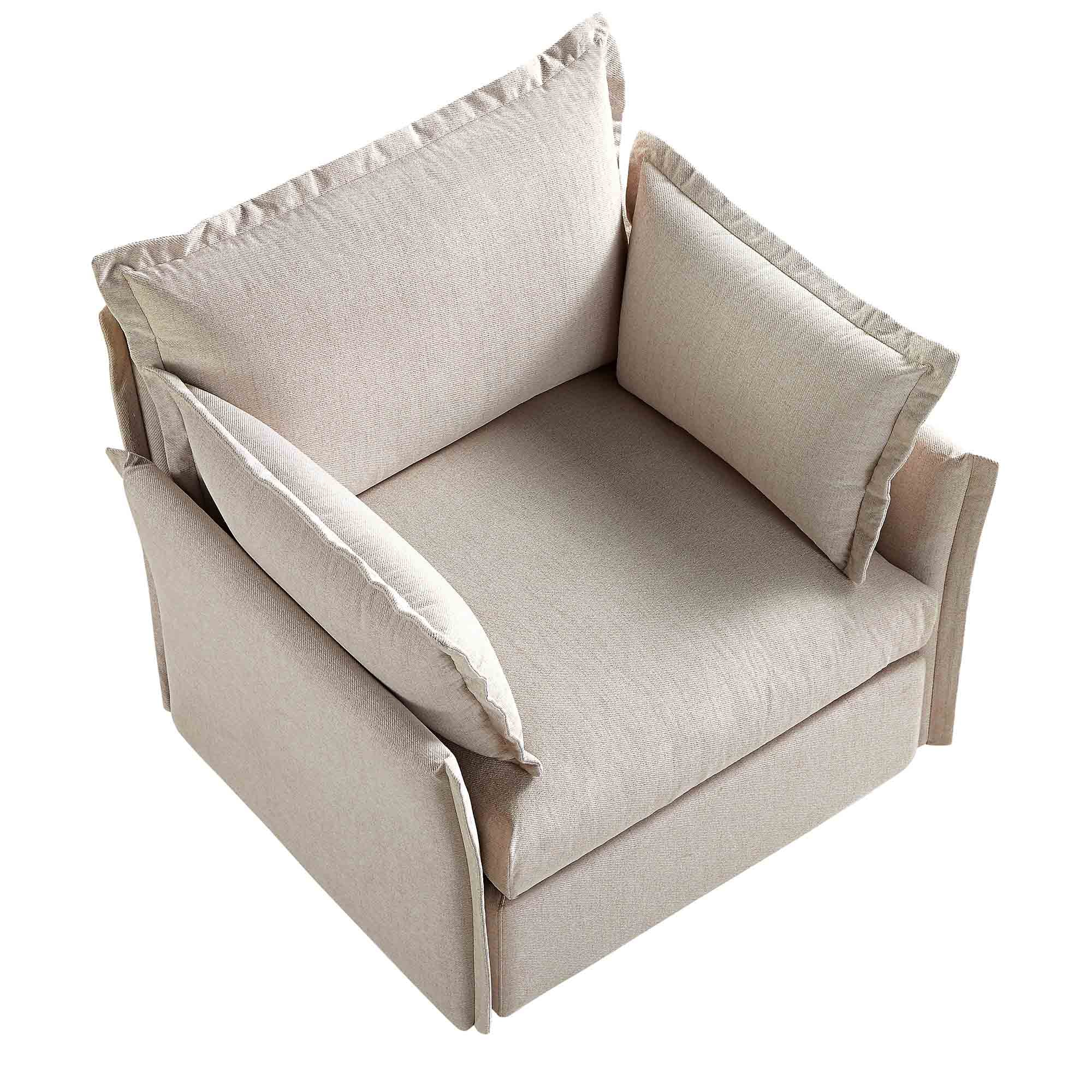 Byron Pillow Edge Beige Fabric Modular Sofa, 1-Seater - Image 8