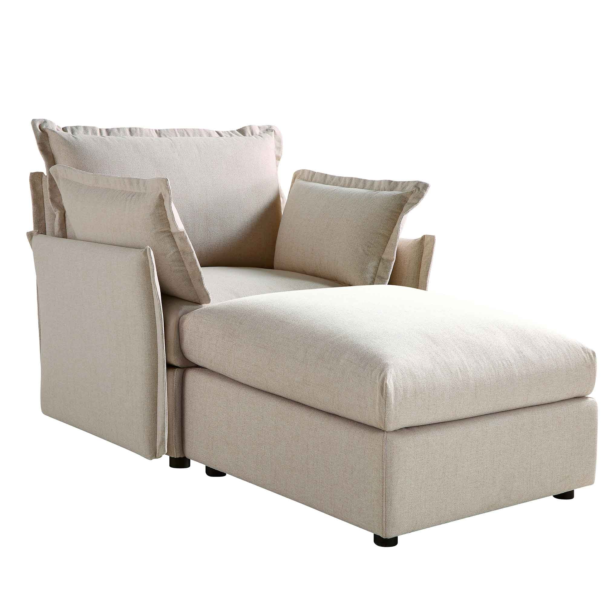 Byron Pillow Edge Beige Fabric Modular Sofa, 1-Seater Chaise - Image 4