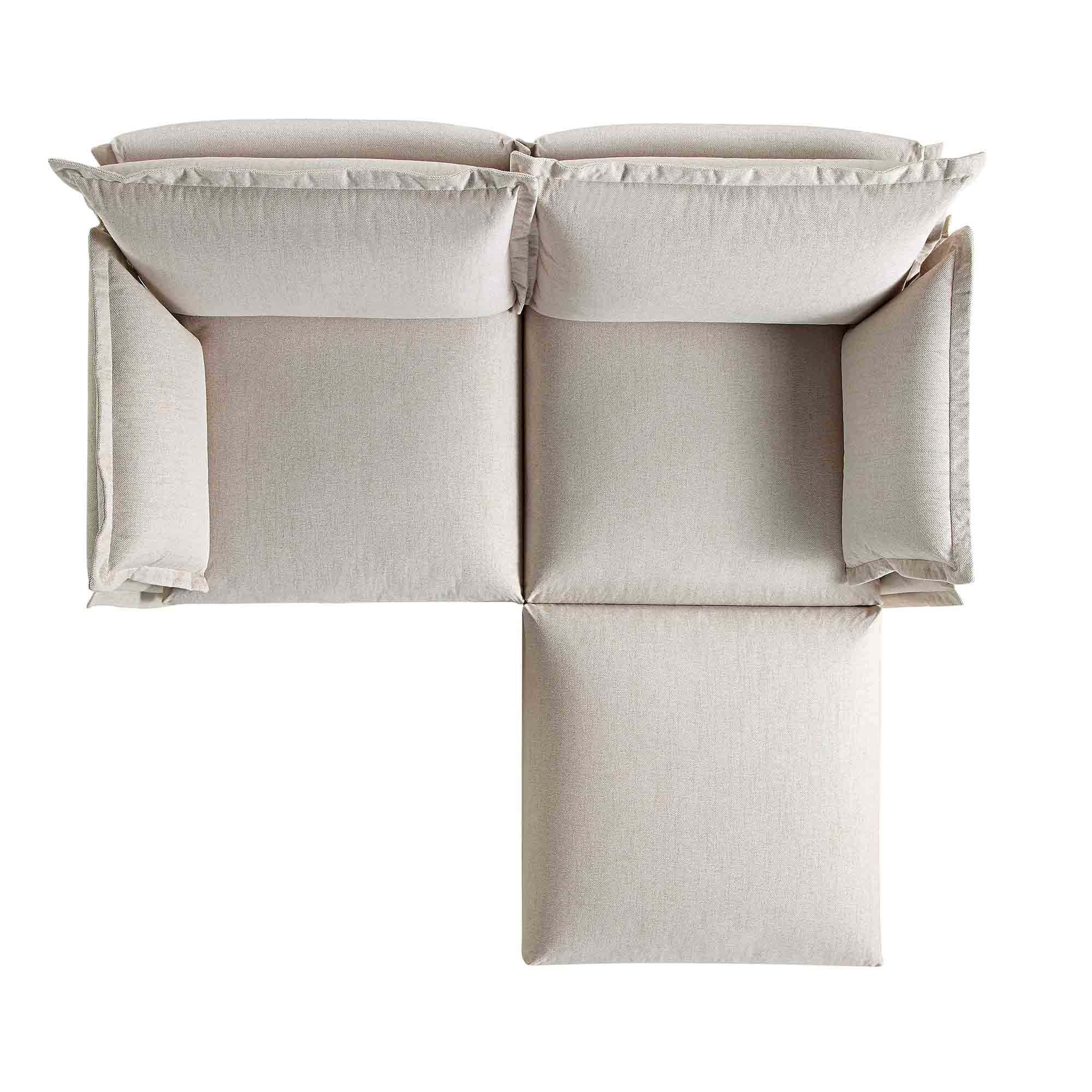 Byron Pillow Edge Beige Fabric Modular Sofa, 2-Seater Chaise - Image 7