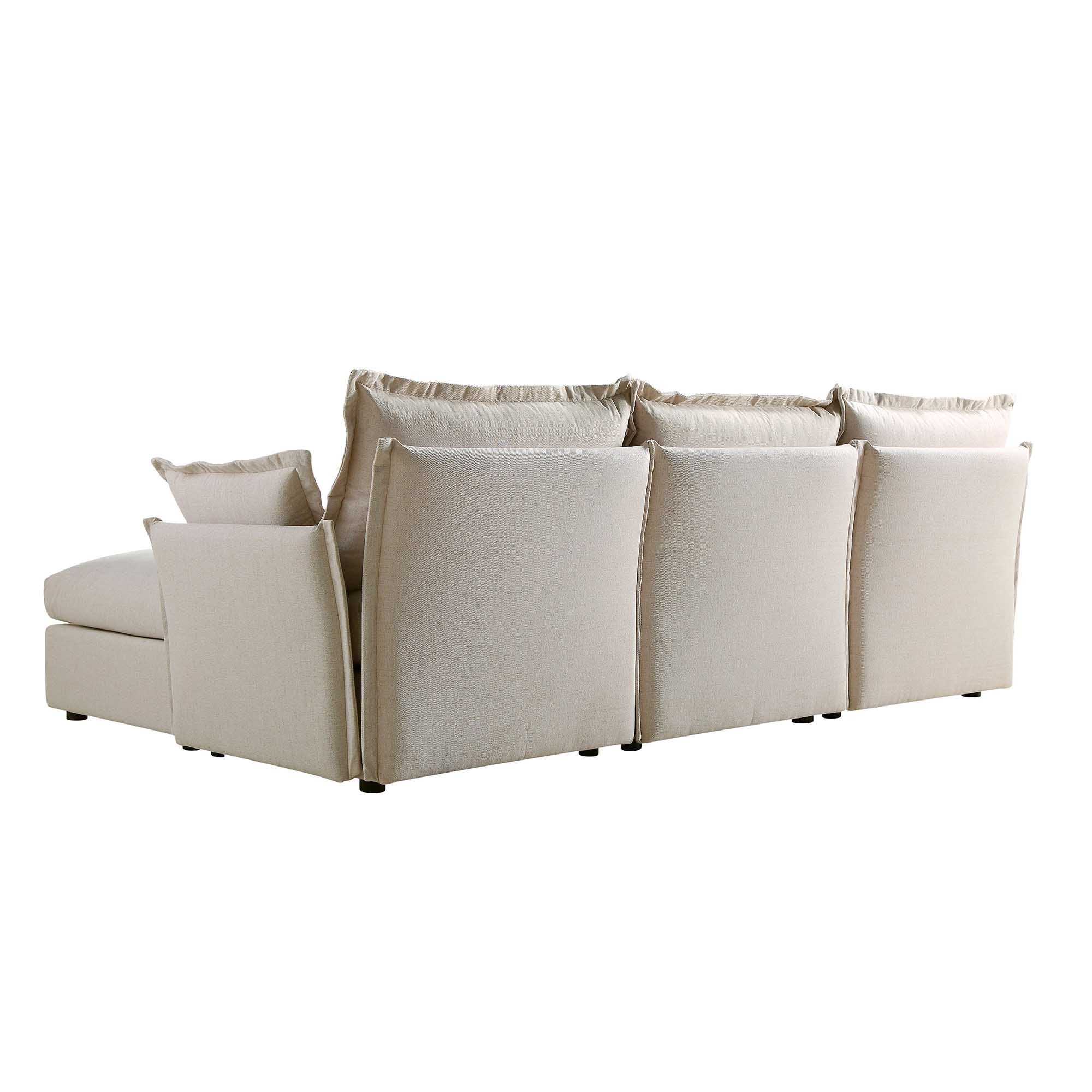 Byron Pillow Edge Beige Fabric Modular Sofa, 3-Seater Chaise - Image 11