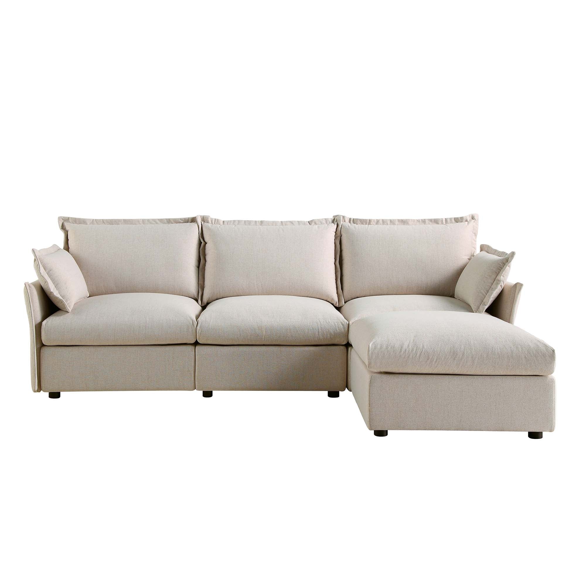 Byron Pillow Edge Beige Fabric Modular Sofa, 3-Seater Chaise - Image 4