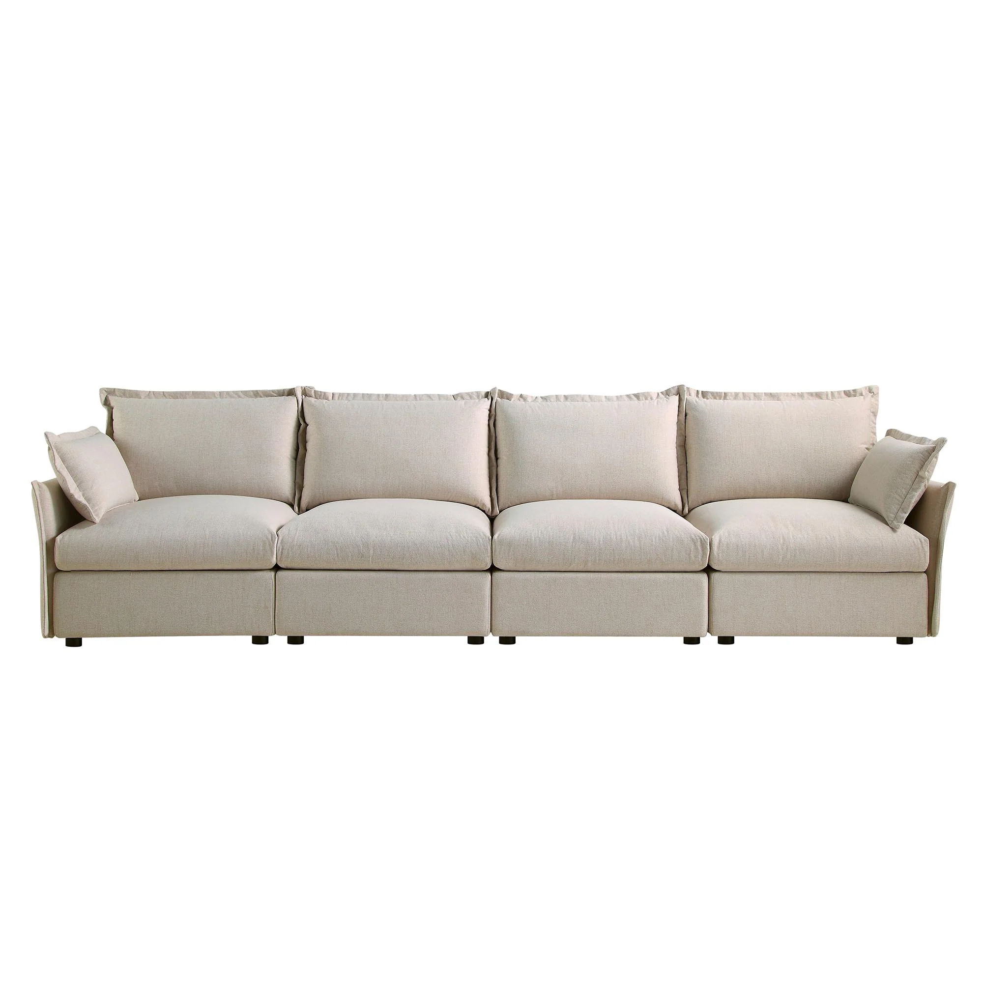 Byron Pillow Edge Beige Fabric Modular Sofa, 4-Seater - Image 4