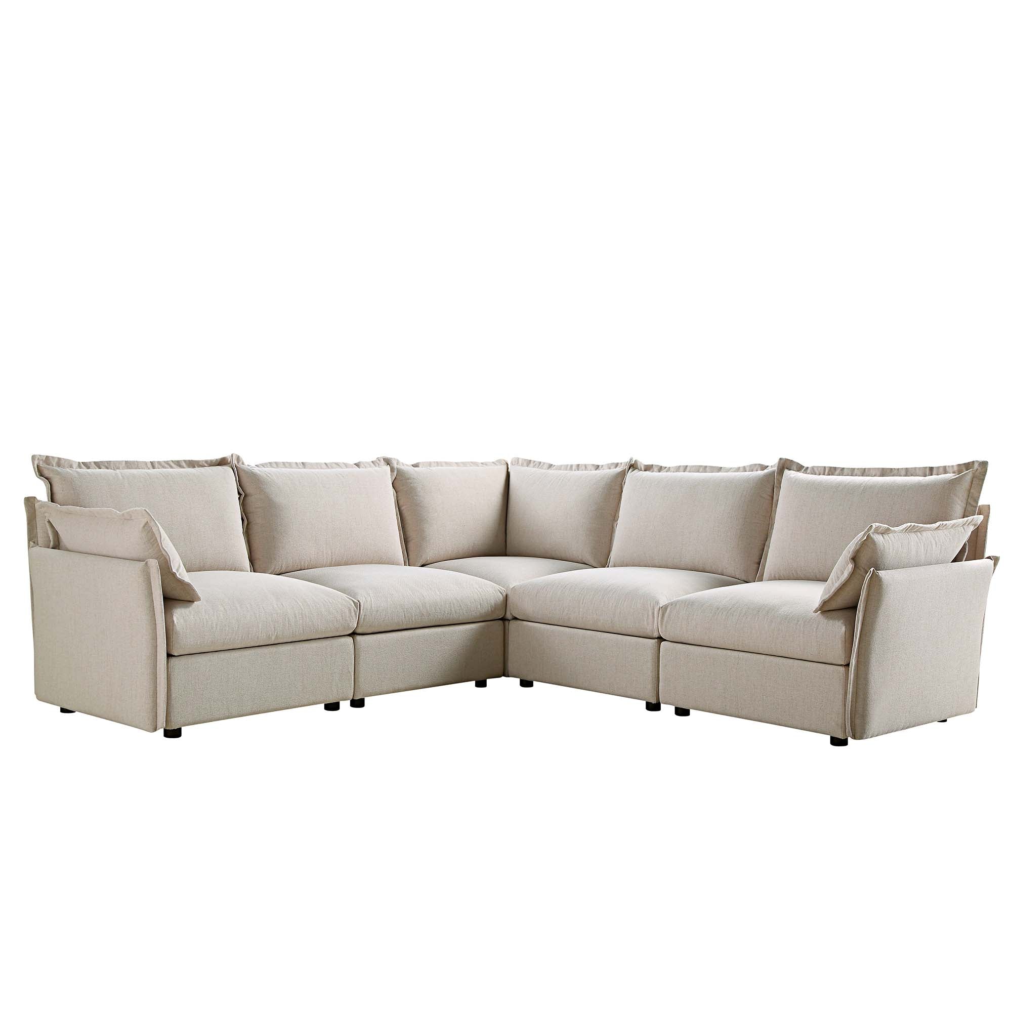 Byron Pillow Edge Beige Fabric Modular Sofa, 5-Seater Corner - Image 8