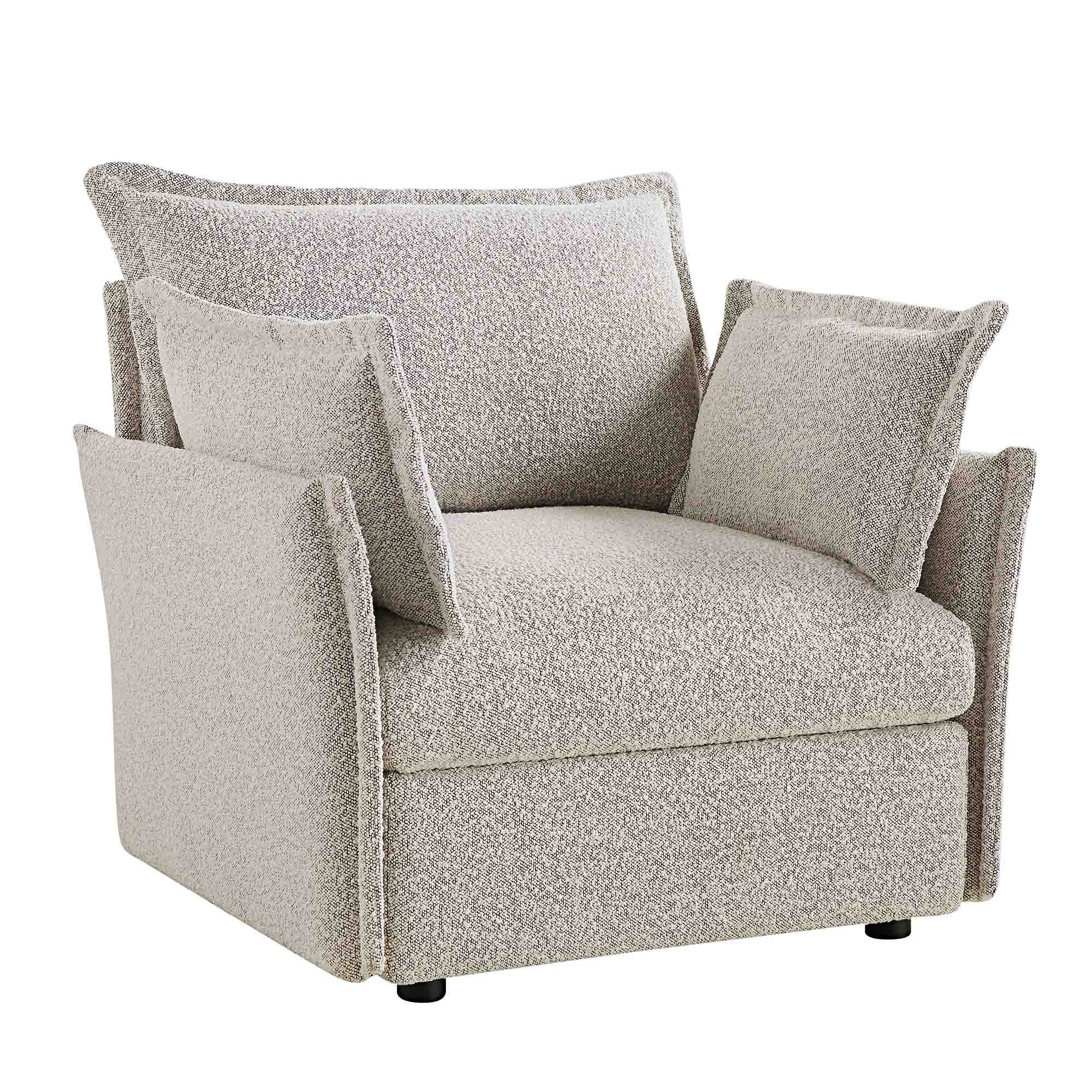 Byron Pillow Edge Mist Grey Boucle Modular Sofa, 1-Seater - Image 4