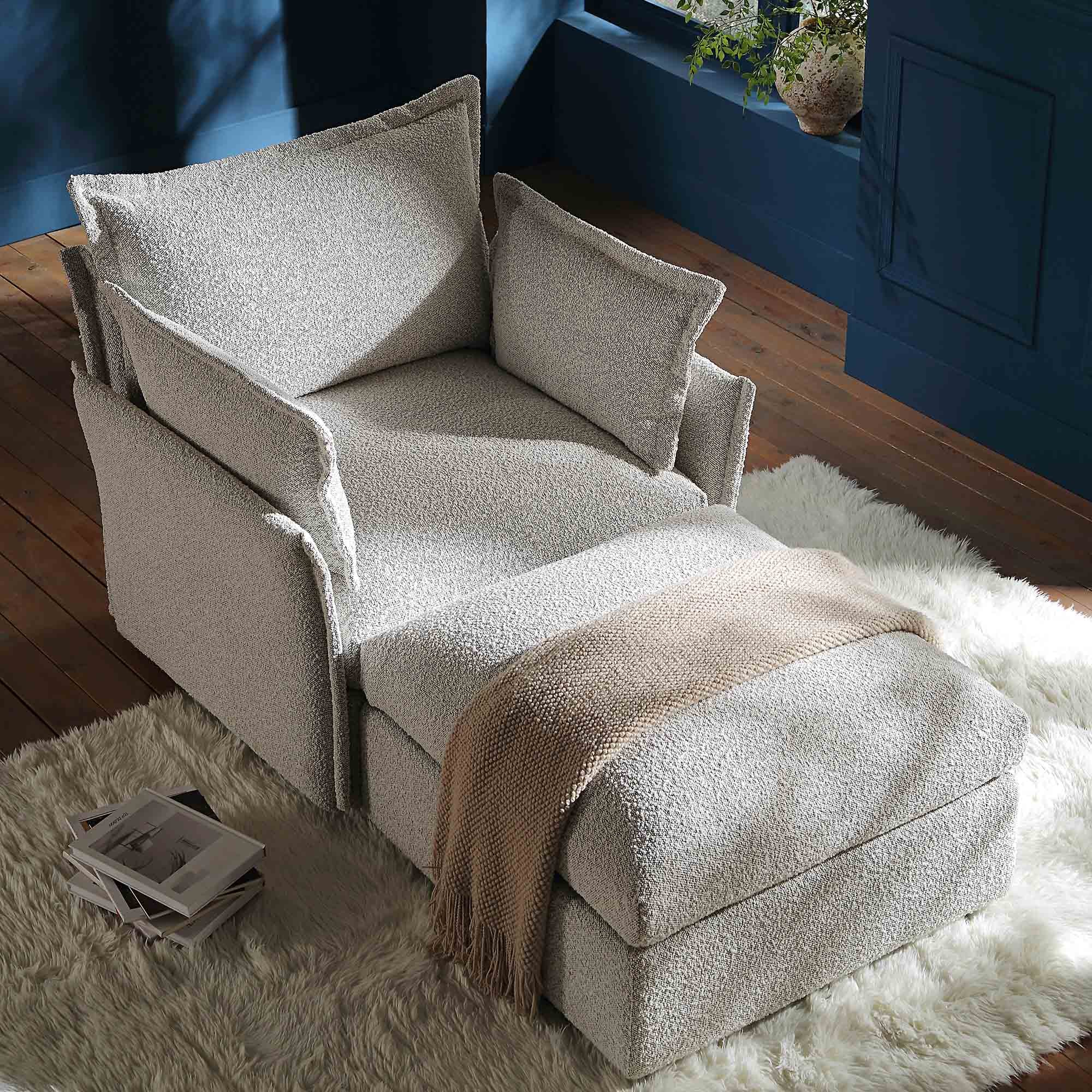 Byron Pillow Edge Mist Grey Boucle Modular Sofa, 1-Seater Chaise - Image 2