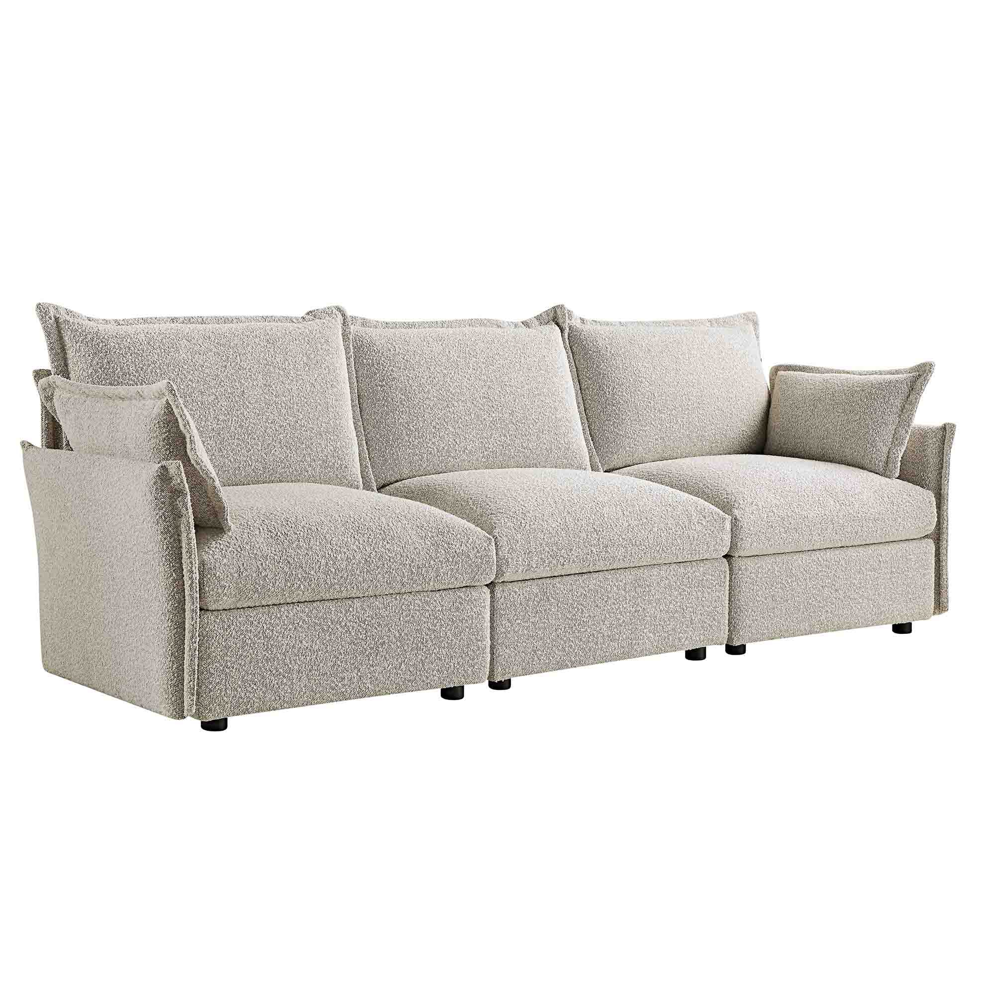 Byron Pillow Edge Mist Grey Boucle Modular Sofa, 3-Seater - Image 5
