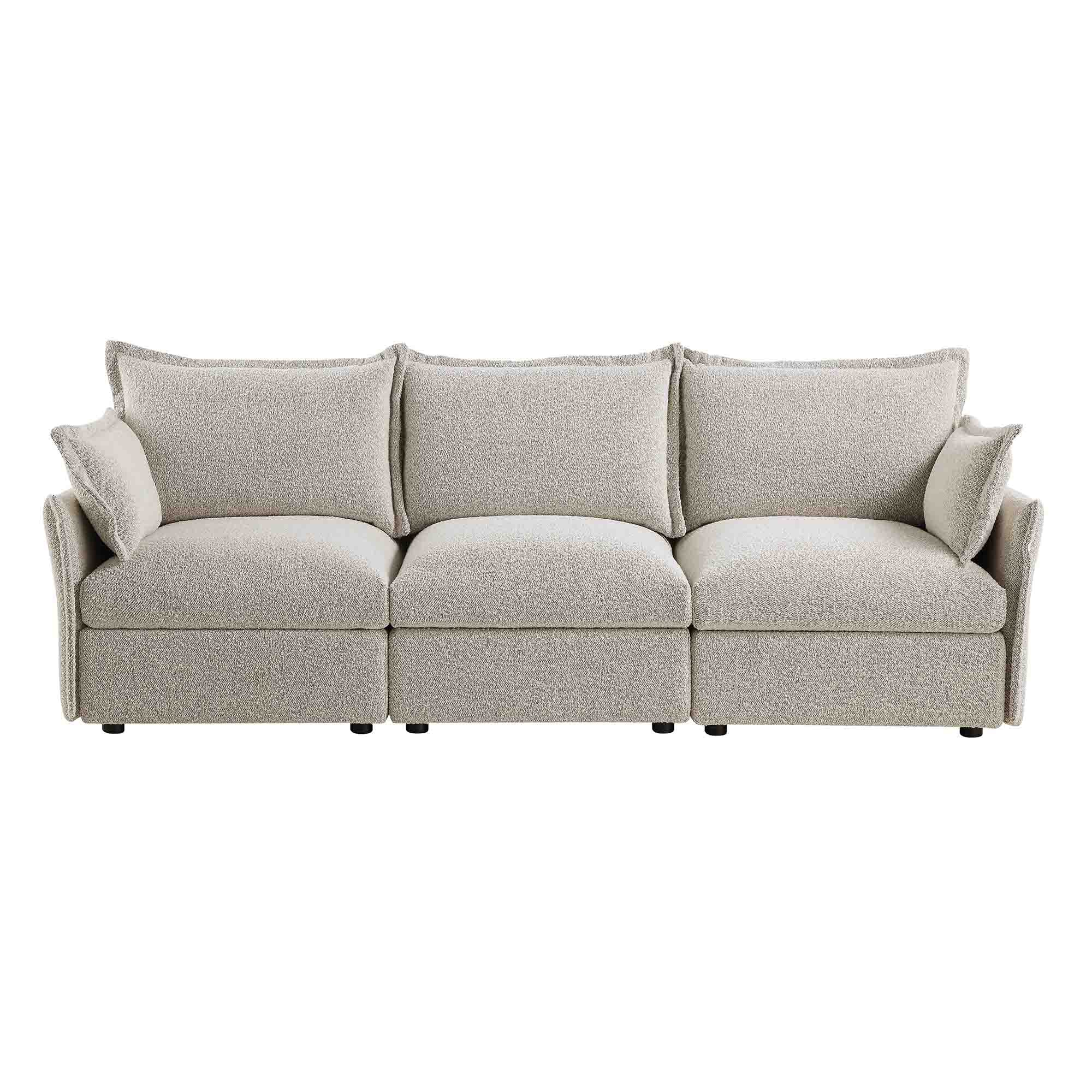 Byron Pillow Edge Mist Grey Boucle Modular Sofa, 3-Seater - Image 7