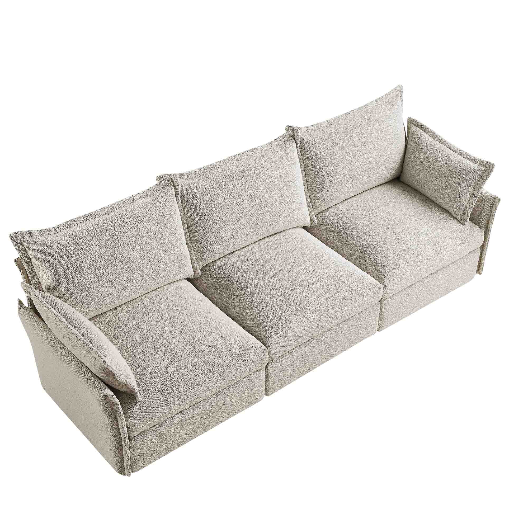 Byron Pillow Edge Mist Grey Boucle Modular Sofa, 3-Seater - Image 8