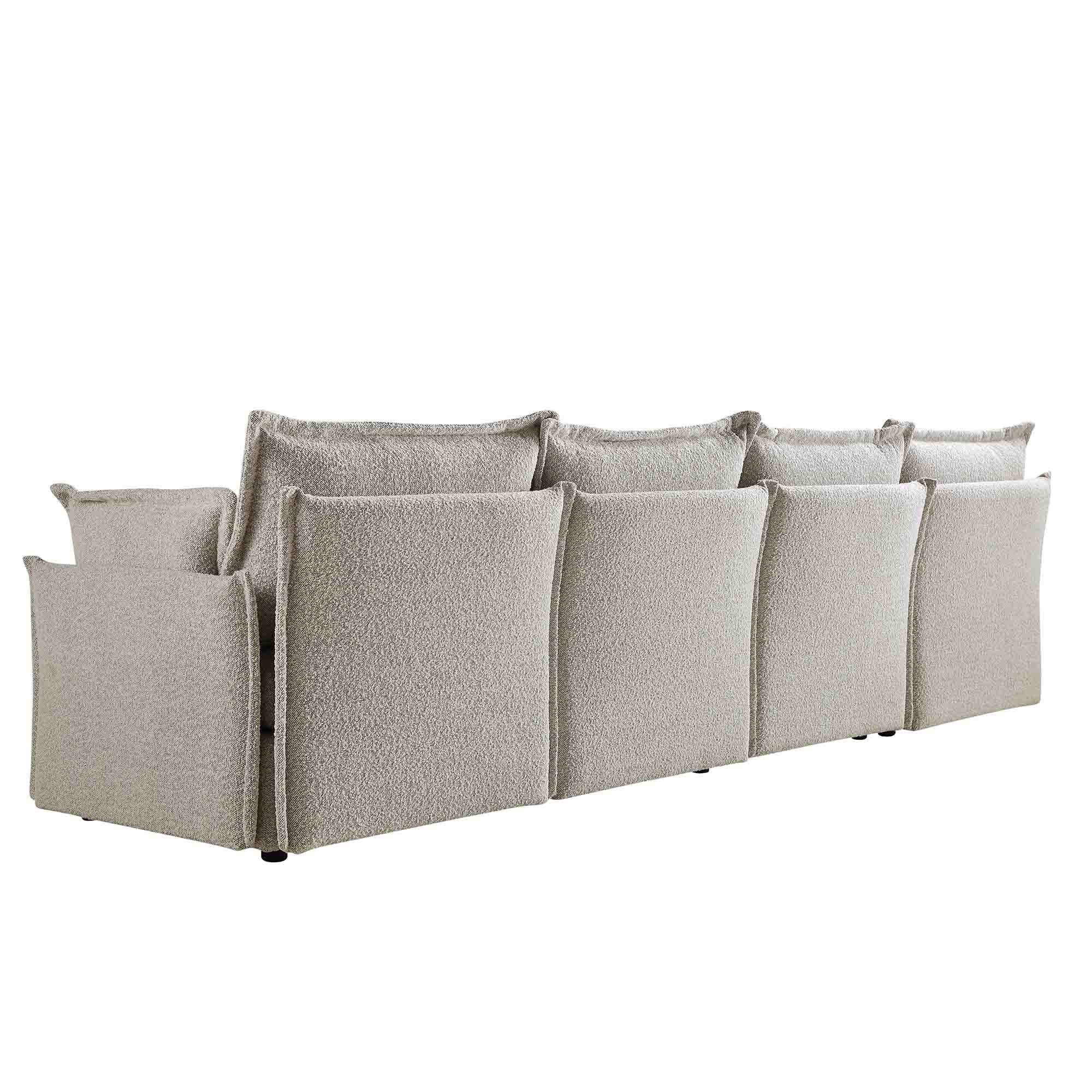 Byron Pillow Edge Mist Grey Boucle Modular Sofa, 4-Seater - Image 4