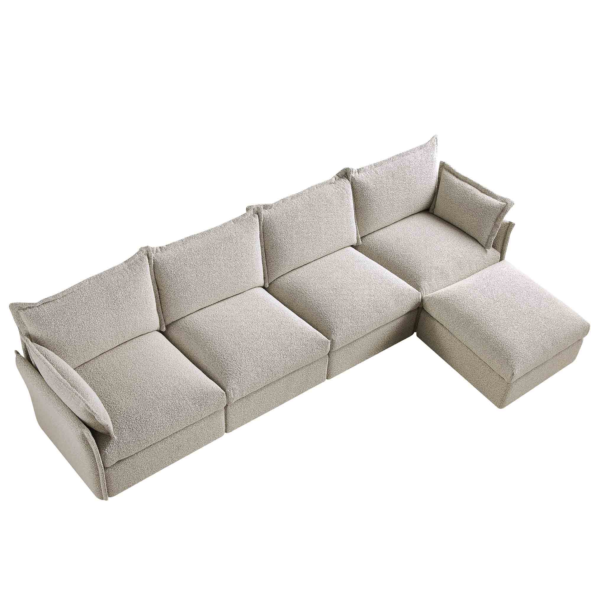 Byron Pillow Edge Mist Grey Boucle Modular Sofa, 4-Seater Chaise - Image 5