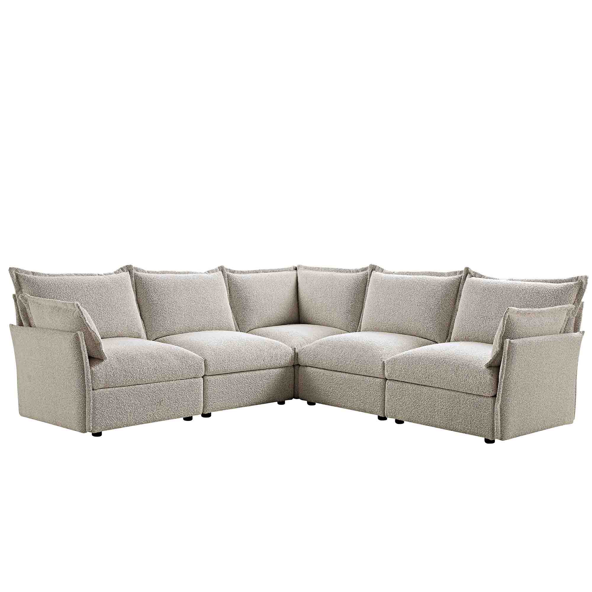 Byron Pillow Edge Mist Grey Boucle Modular Sofa, 5-Seater Corner - Image 2