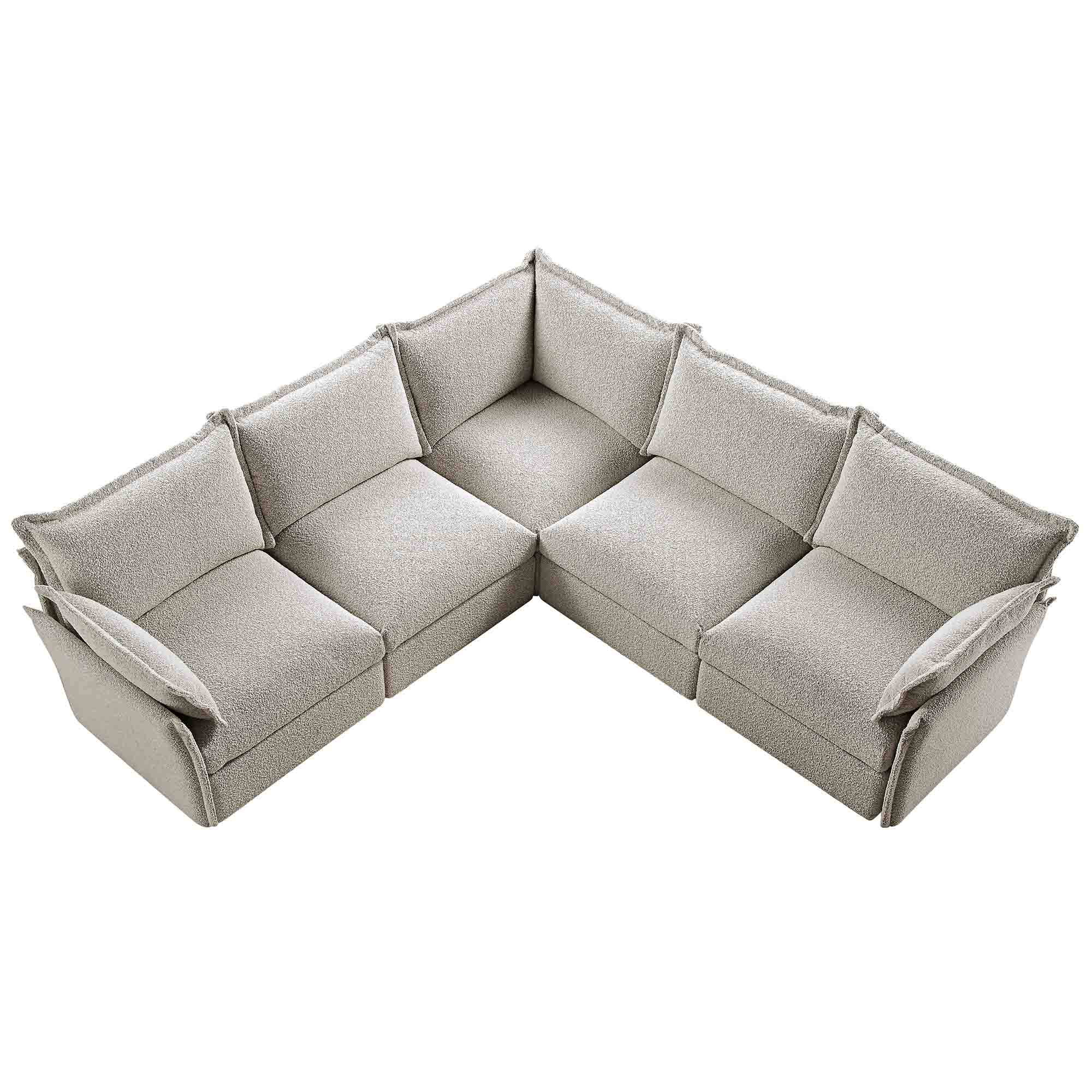 Byron Pillow Edge Mist Grey Boucle Modular Sofa, 5-Seater Corner - Image 3