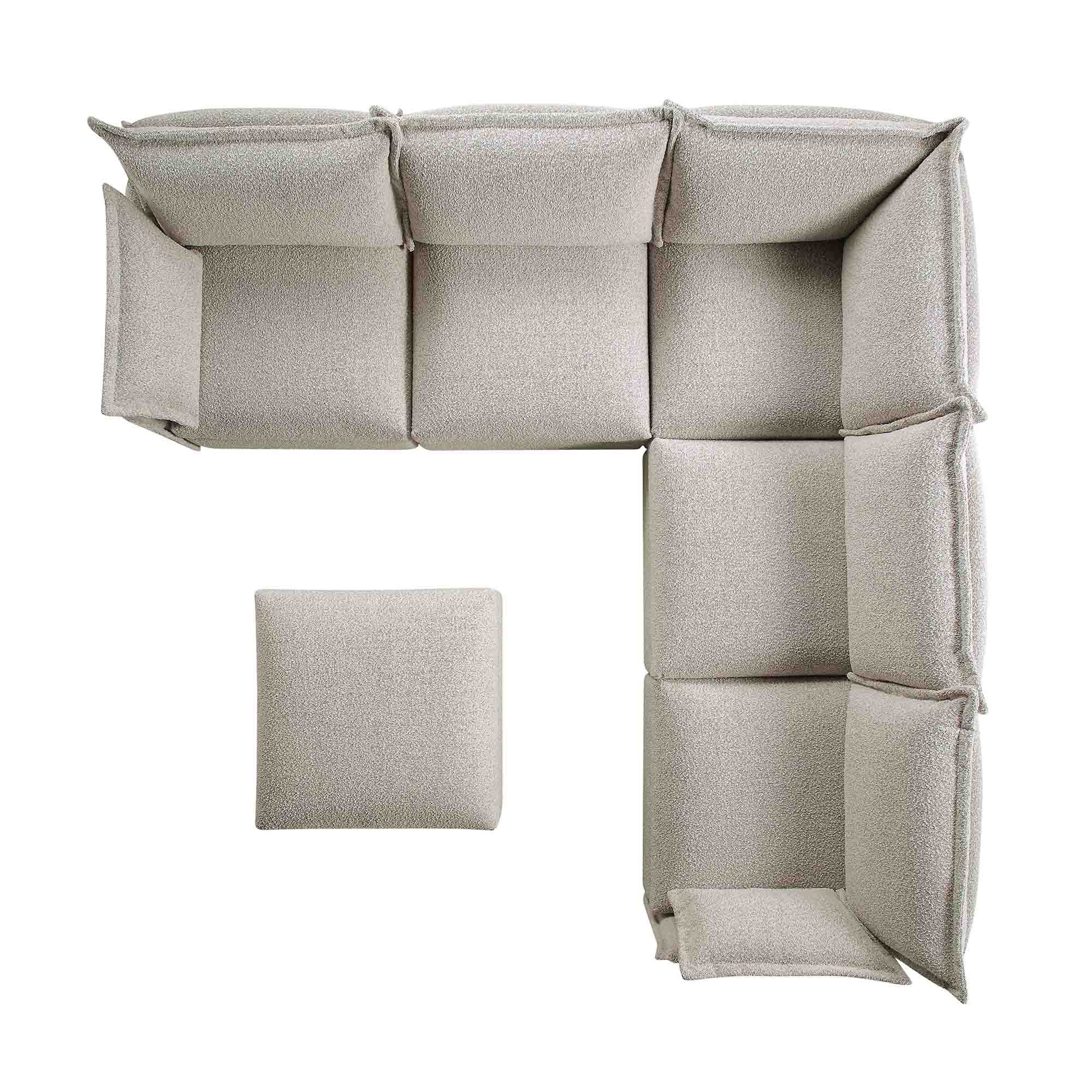 Byron Pillow Edge Mist Grey Boucle Modular Sofa, 5-Seater Corner & Stool Set - Image 8