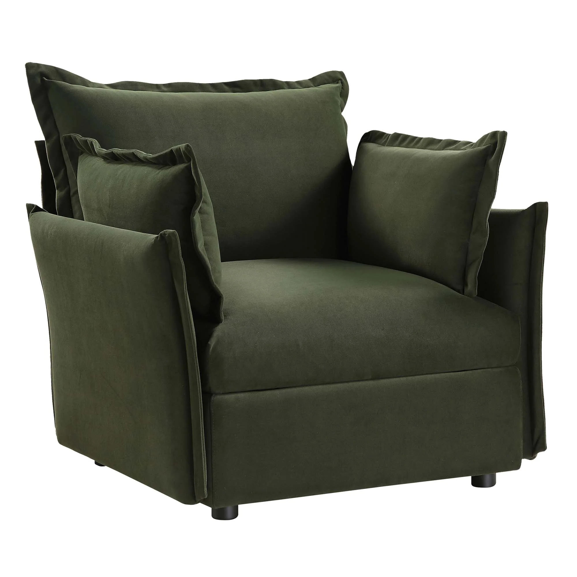 Byron Pillow Edge Moss Green Velvet Modular Sofa, 1-Seater - Image 4