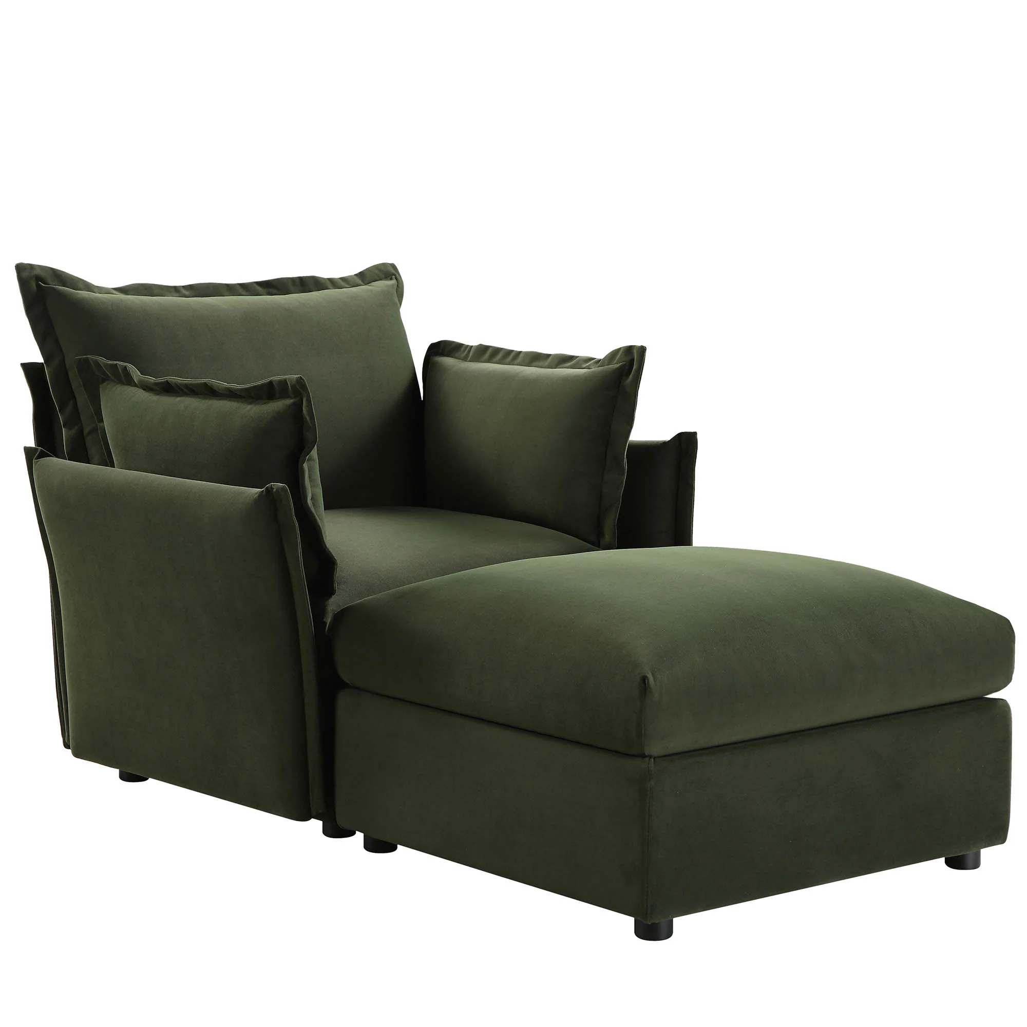 Byron Pillow Edge Moss Green Velvet Modular Sofa, 1-Seater Chaise - Image 4