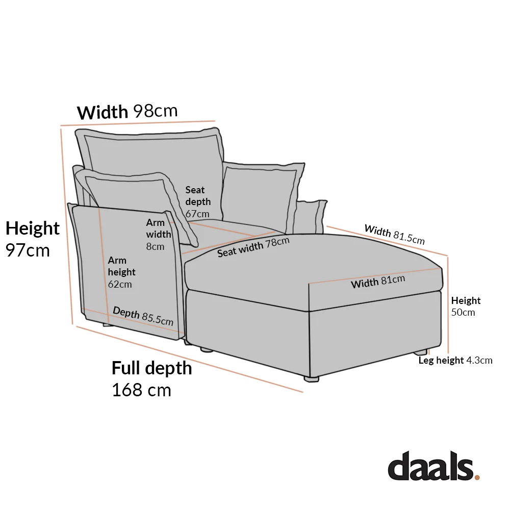 Byron Pillow Edge Beige Fabric Modular Sofa, 1-Seater Chaise - Image 5