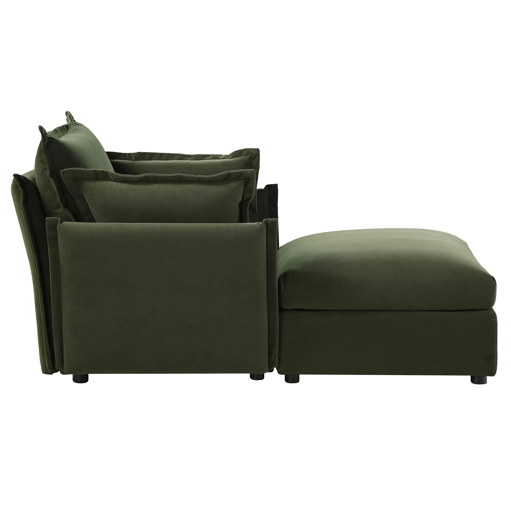 Byron Pillow Edge Moss Green Velvet Modular Sofa, 1-Seater Chaise - Image 8