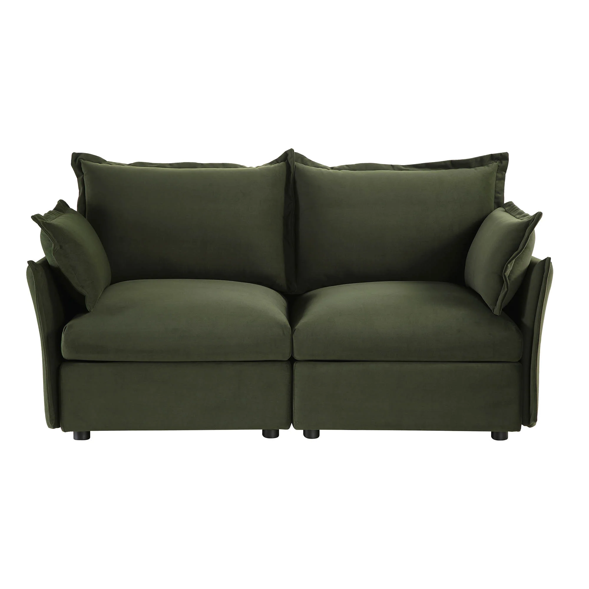 Byron Pillow Edge Moss Green Velvet Modular Sofa, 2-Seater - Image 3