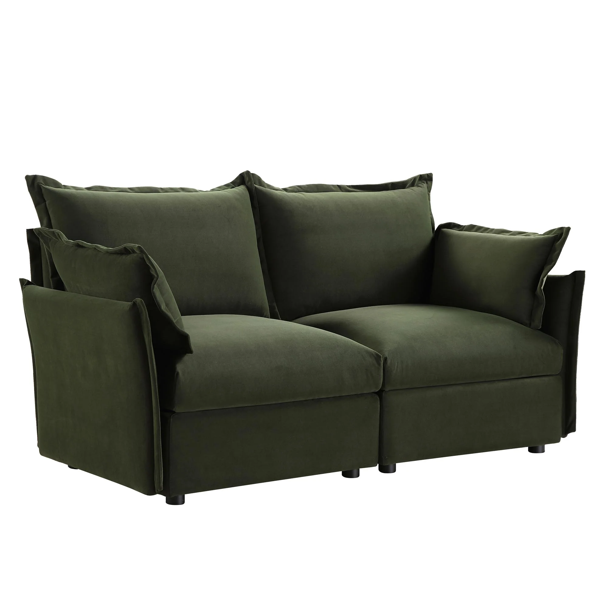 Byron Pillow Edge Moss Green Velvet Modular Sofa, 2-Seater - Image 4