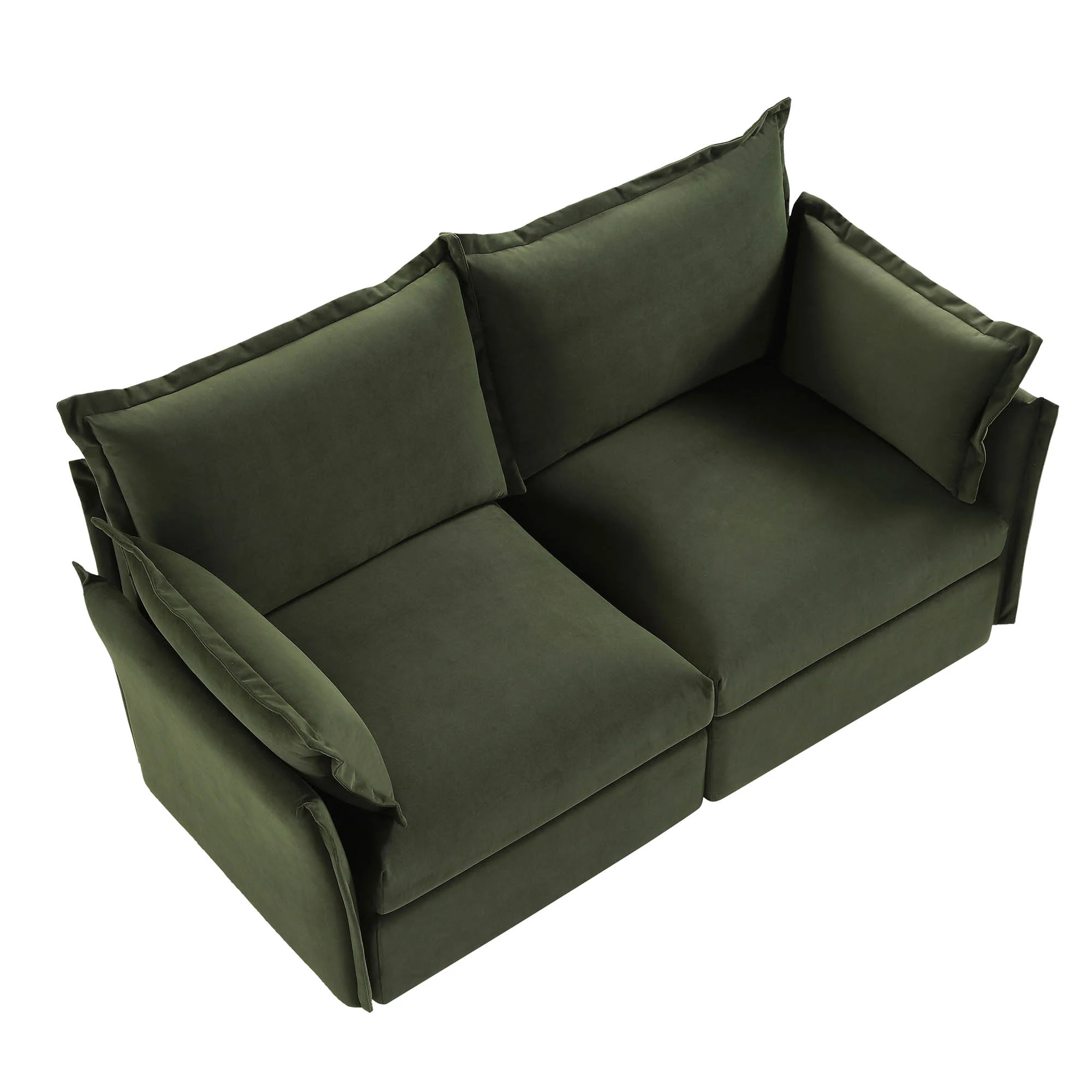 Byron Pillow Edge Moss Green Velvet Modular Sofa, 2-Seater - Image 7