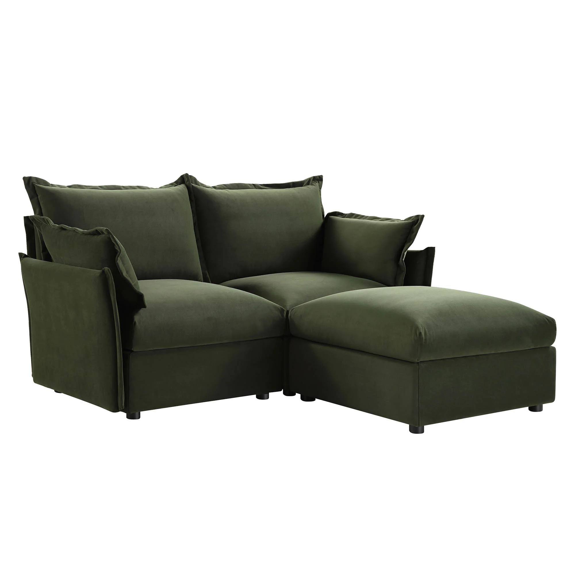 Byron Pillow Edge Moss Green Velvet Modular Sofa, 2-Seater Chaise - Image 5