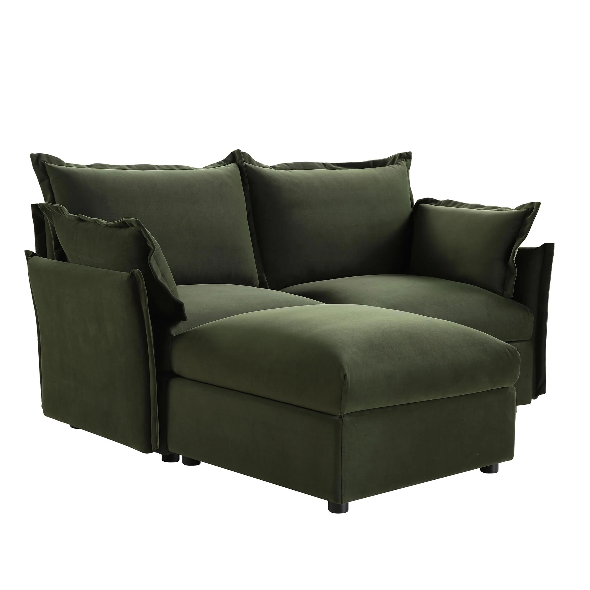 Byron Pillow Edge Moss Green Velvet Modular Sofa, 2-Seater Chaise - Image 7
