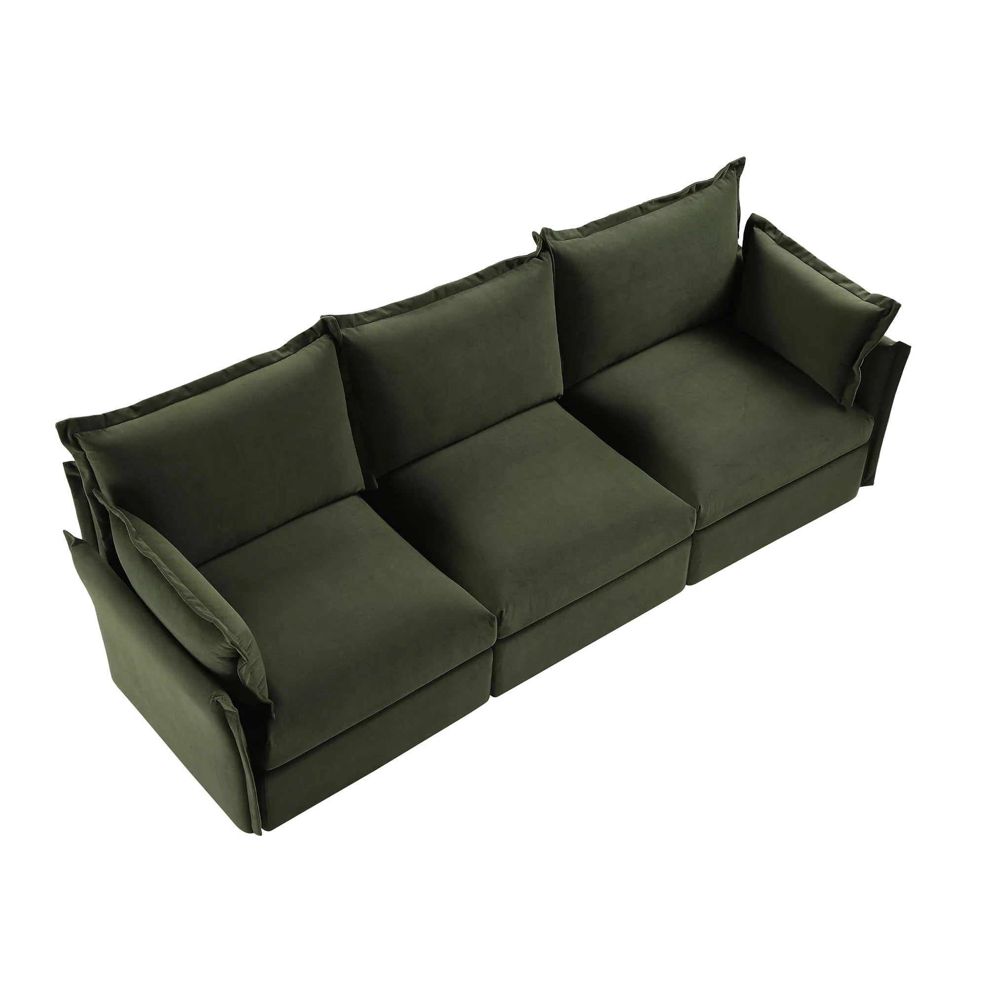 Byron Pillow Edge Moss Green Velvet Modular Sofa, 3-Seater - Image 7