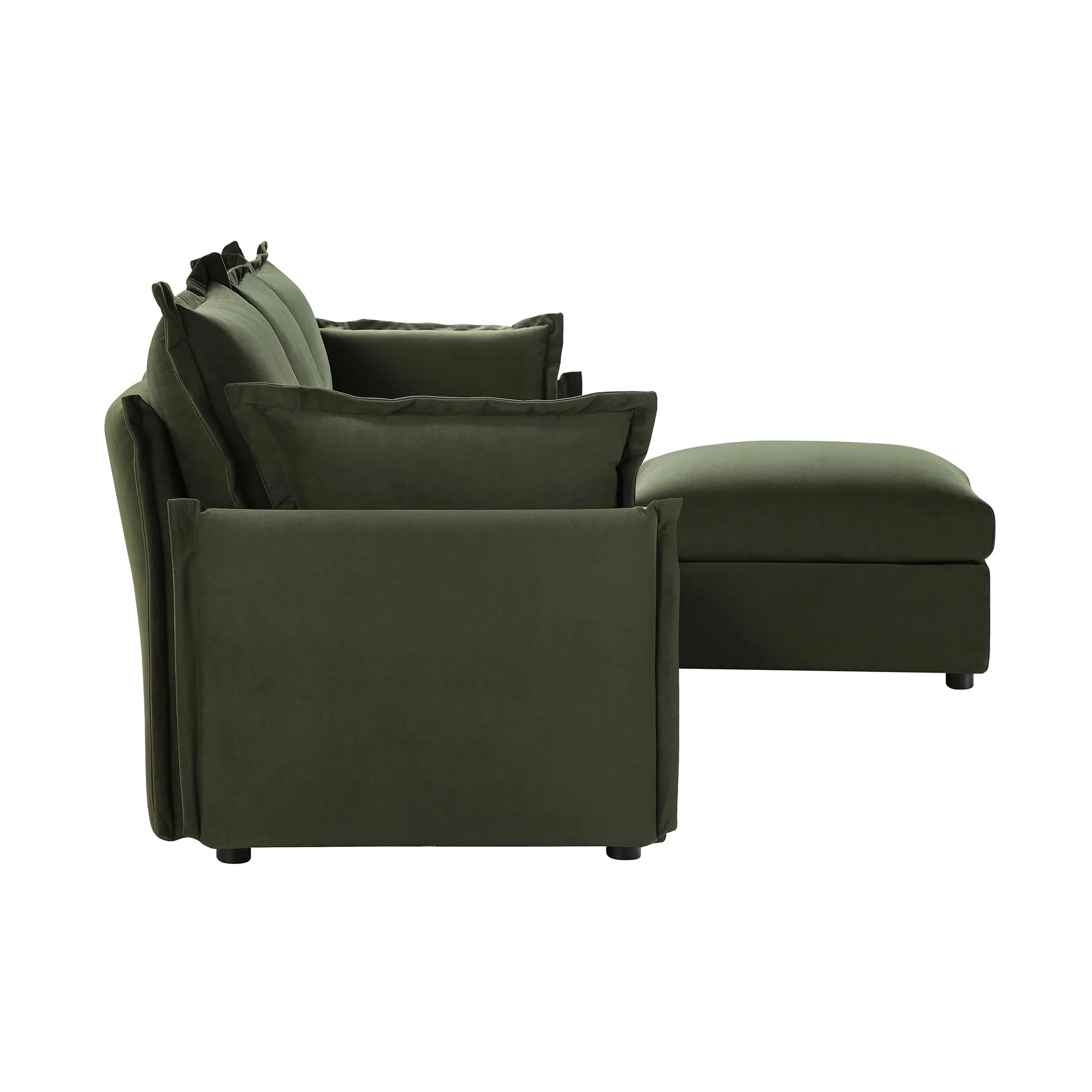 Byron Pillow Edge Moss Green Velvet Modular Sofa, 3-Seater Chaise - Image 10